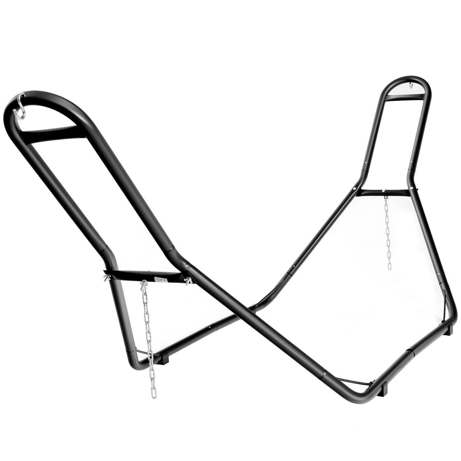 Front. Gymax - Gymax Hammock Stand Heavy Duty Steel Frame Hanging Hooks Indoor Outdoor - Black.