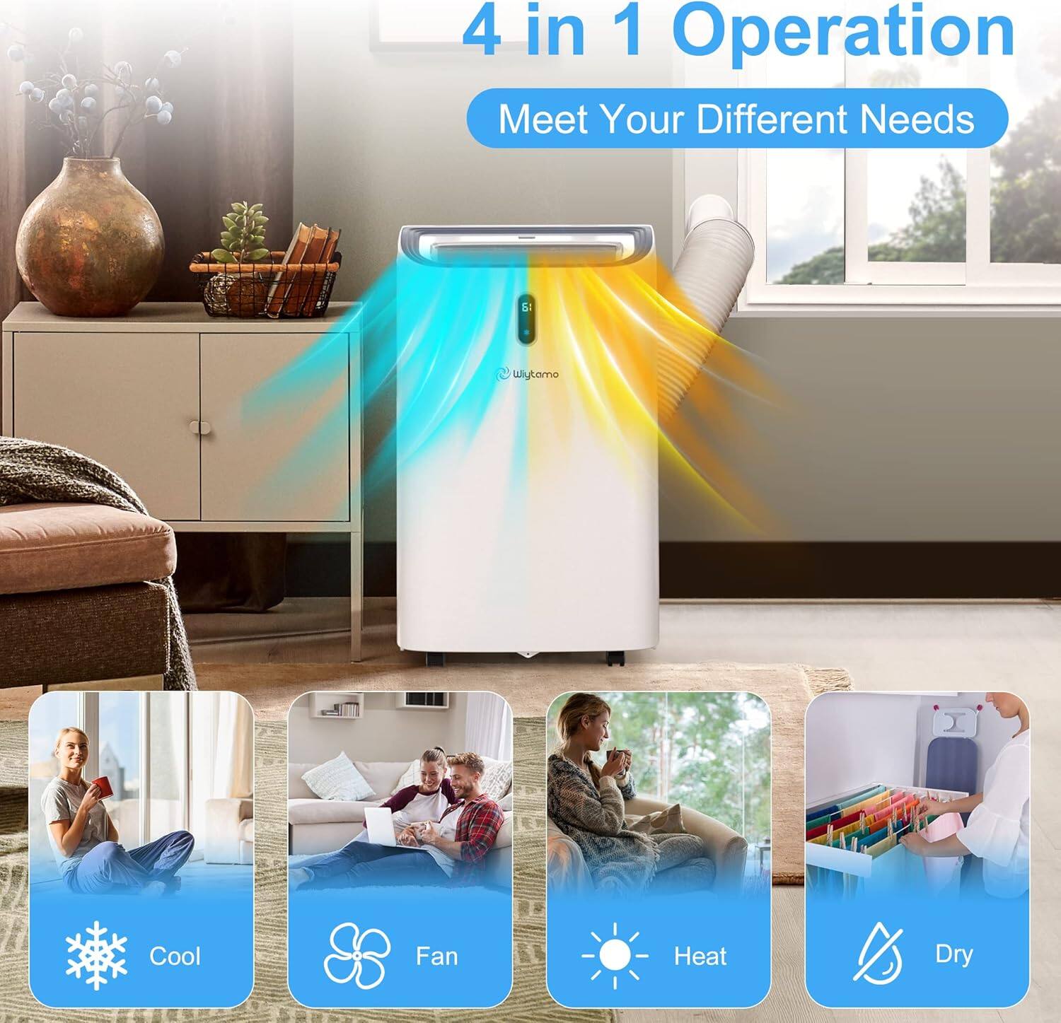 4 in 1 Operation  
Meet Your Different Needs  

Cool  
Fan  
Heat  
Dry