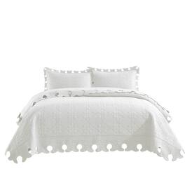 MarCielo - 3 Piece 100% Cotton Oversized Quilt Bedspread Set - Soft White