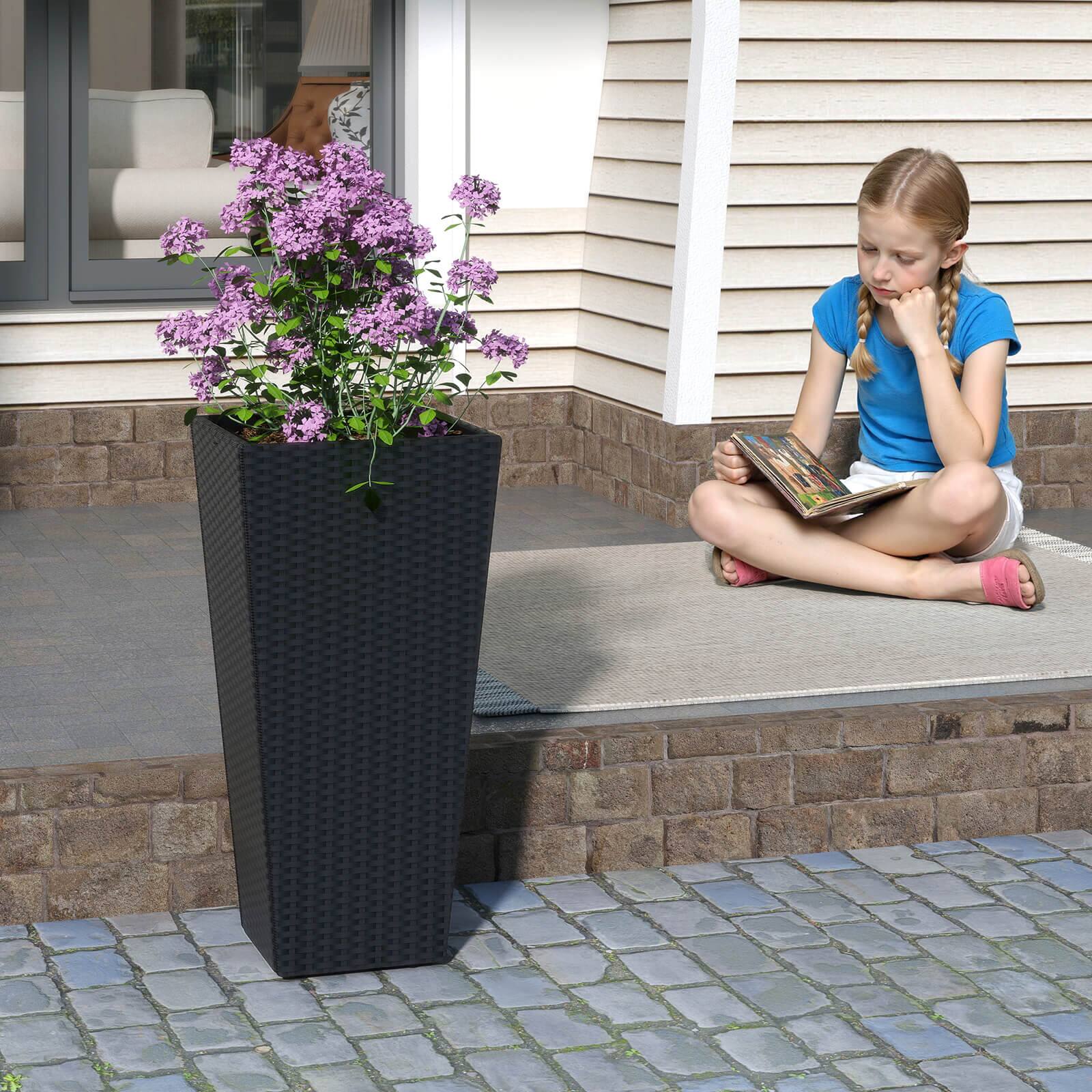 Alt View 4. Costway - Costway 30" Tall Flower Pot Set of 2 Modern Decorative Planter Pots with Open-ended Base - Black.