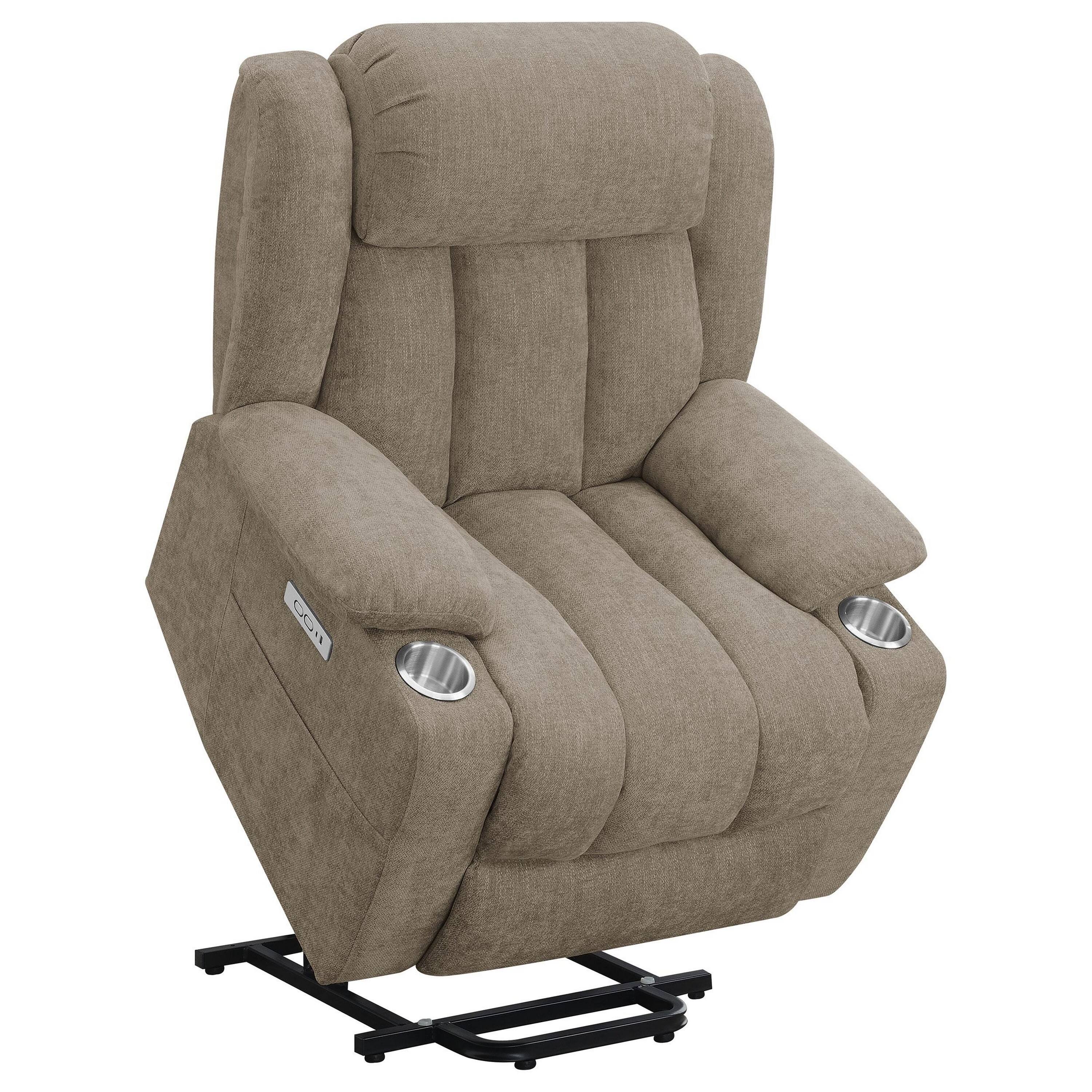 Back. Manhattan Lane - Limi Power Lift Recliner Chair, Camel , USB Port, Cupholders - Camel Brown.