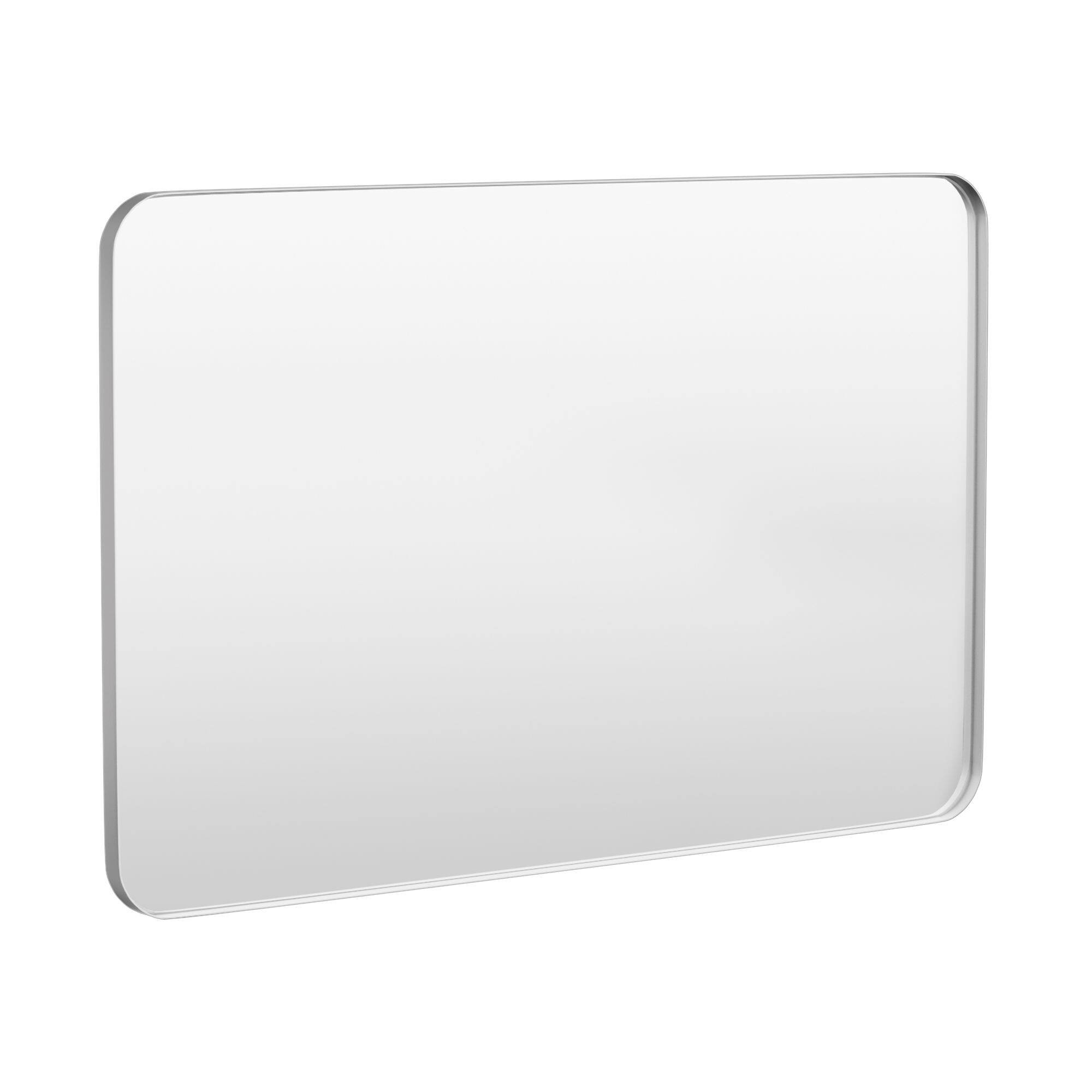 Angle. LOVMOR - Tempered Glass Rounded Rectangle Framed Wall-Mounted Bathroom Vanity Mirror - 55" x 36" - Silver.