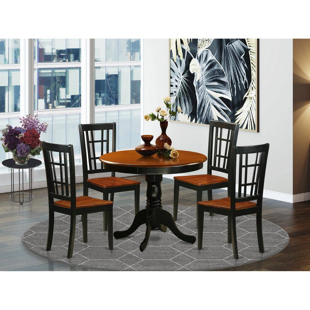 Left. East West Furniture - 5 Pc Dining Table with 4 Wood Chairs in Black and Cherry - Black & Cherry.