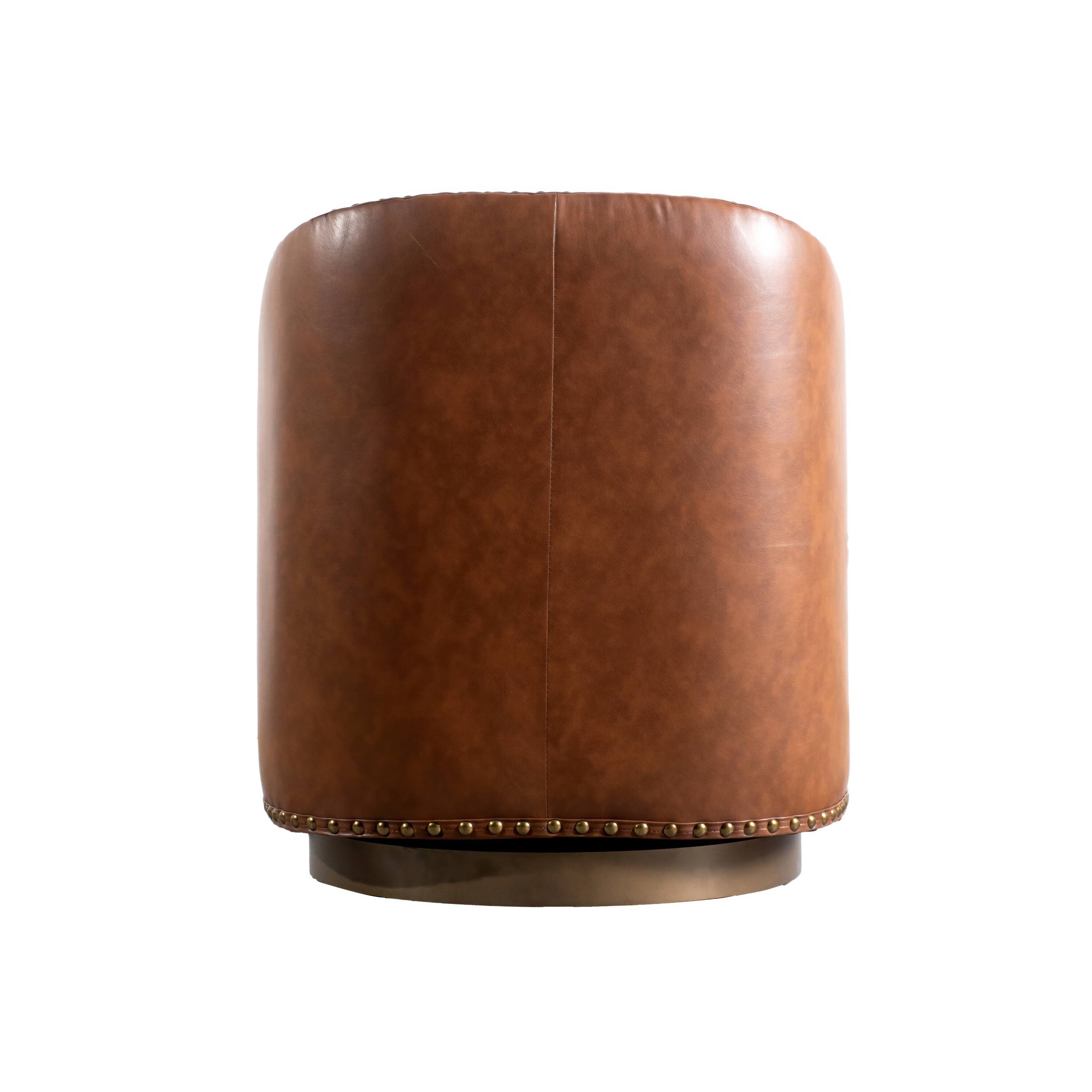 Alt View 7. Emma + Oliver - Cole Upholstered Club Style Barrel Accent Chair with 360° Swivel Vinyl Wrapped Base and Decorative Nail Head Trim - Brown.