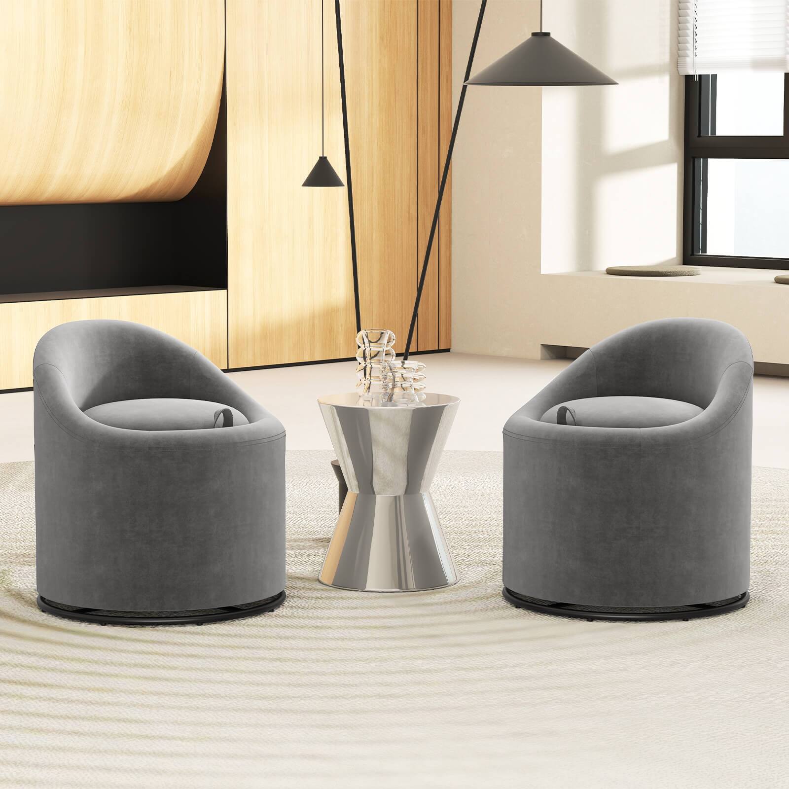 Alt View 4. Costway - Costway 1 PCS Barrel Chair with Storage 360° Swivel Upholstered Vanity Chair with Backrest - Gray.