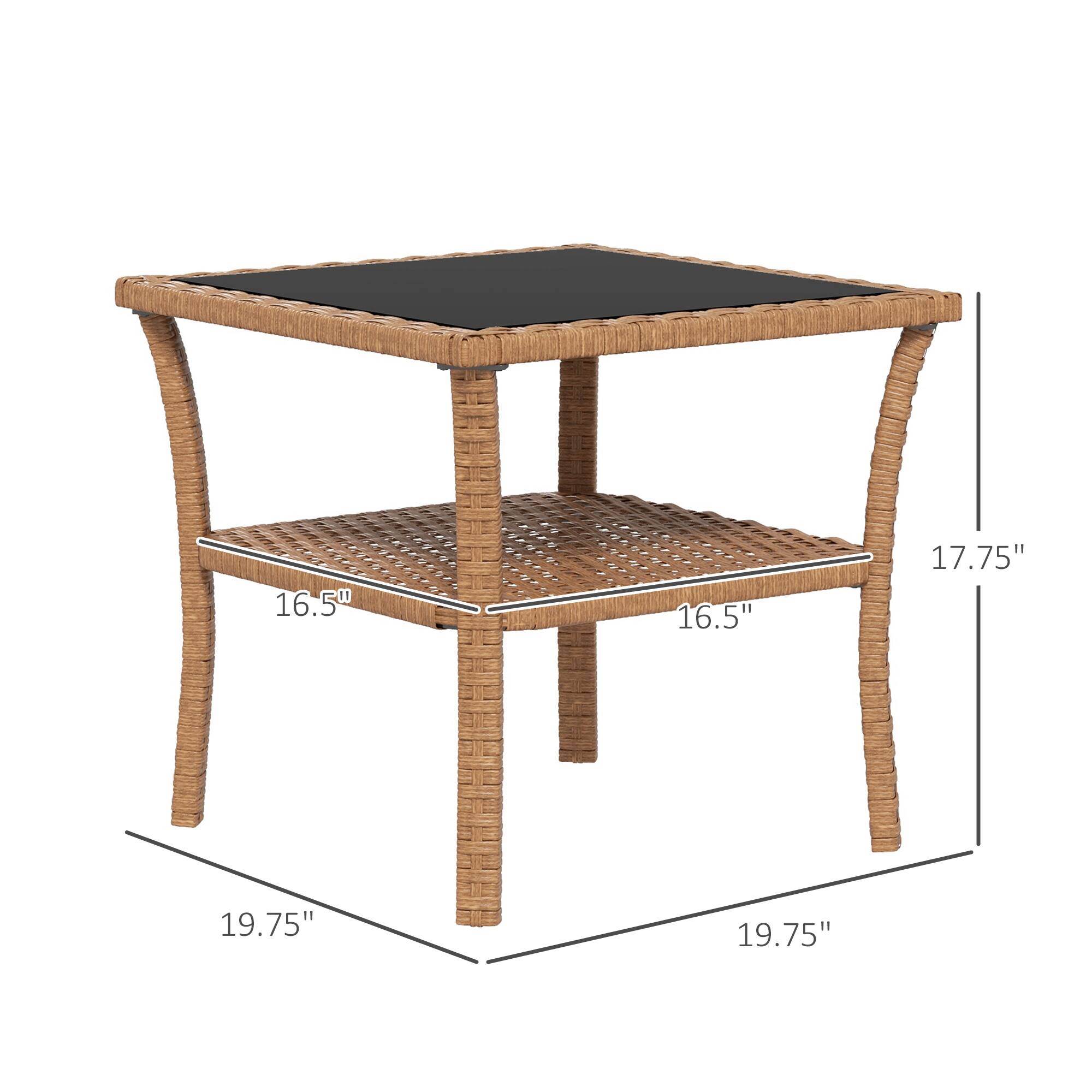 The dimensions of the table are:

- Width: 19.75"
- Depth: 19.75"
- Height: 17.75"
- Top: 16.5" x 16.5"
- Bottom: 16.5" x 16.5"