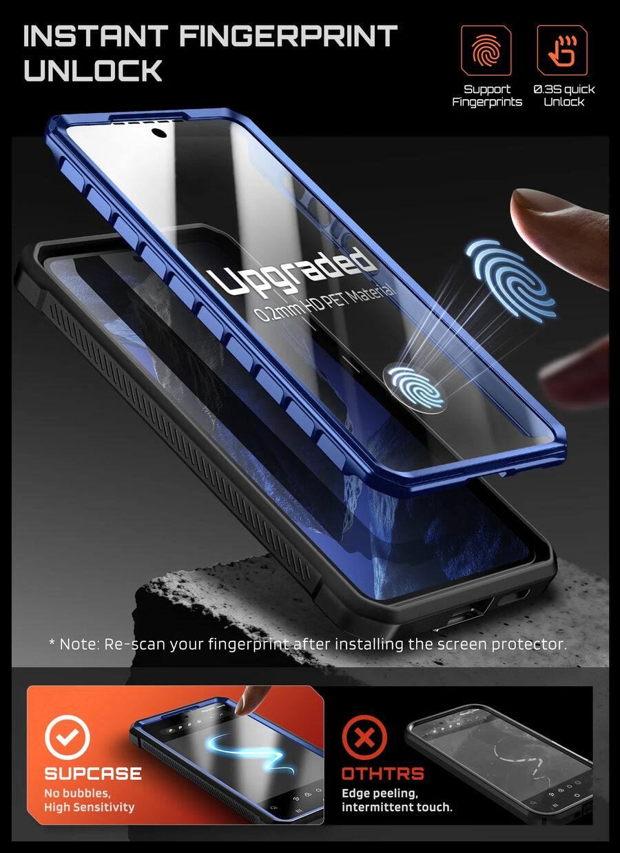 INSTANT FINGERPRINT UNLOCK

Support 0.35 quick Fingerprints Unlock

Upgraded HD PET Material 0.2mm

*Note: Re-scan your fingerprint after installing the screen protector.

SUPCASE
No bubbles, High Sensitivity

OTHERS
Edge peeling, intermittent touch.