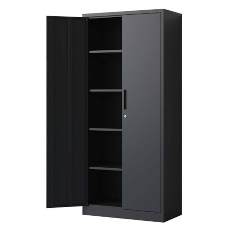 Alt View 5. HTUTWOO - Metal Garage Storage Cabinet with Lock - 72"H Black Tool Cabinet with Doors & 4 Shelves, Tall Lockable Storage for Home - Black.
