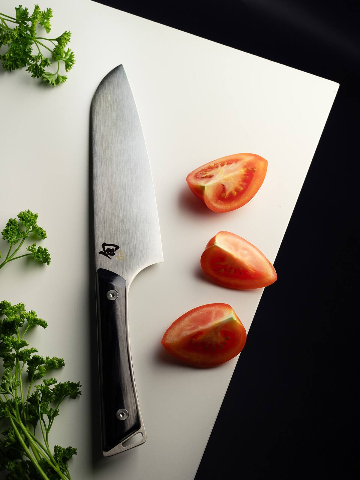 Alt View 4. Shun - Kazahana Santoku Knife, 7 Inch - Silver.