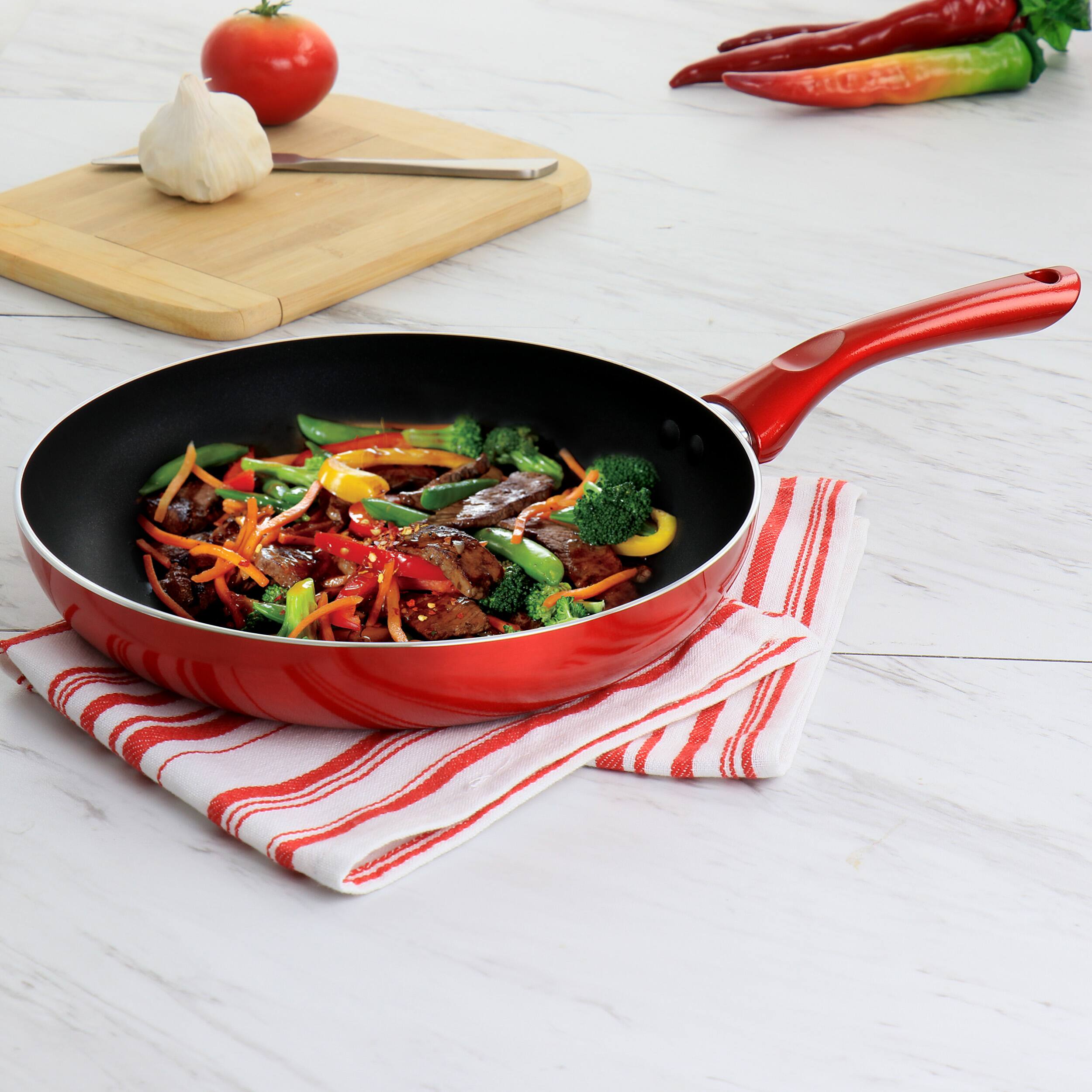 Alt View 7. Better Chef - Better Chef 10in Silver Metallic Non Stick Gourmet Fry Pan in Red - Red.