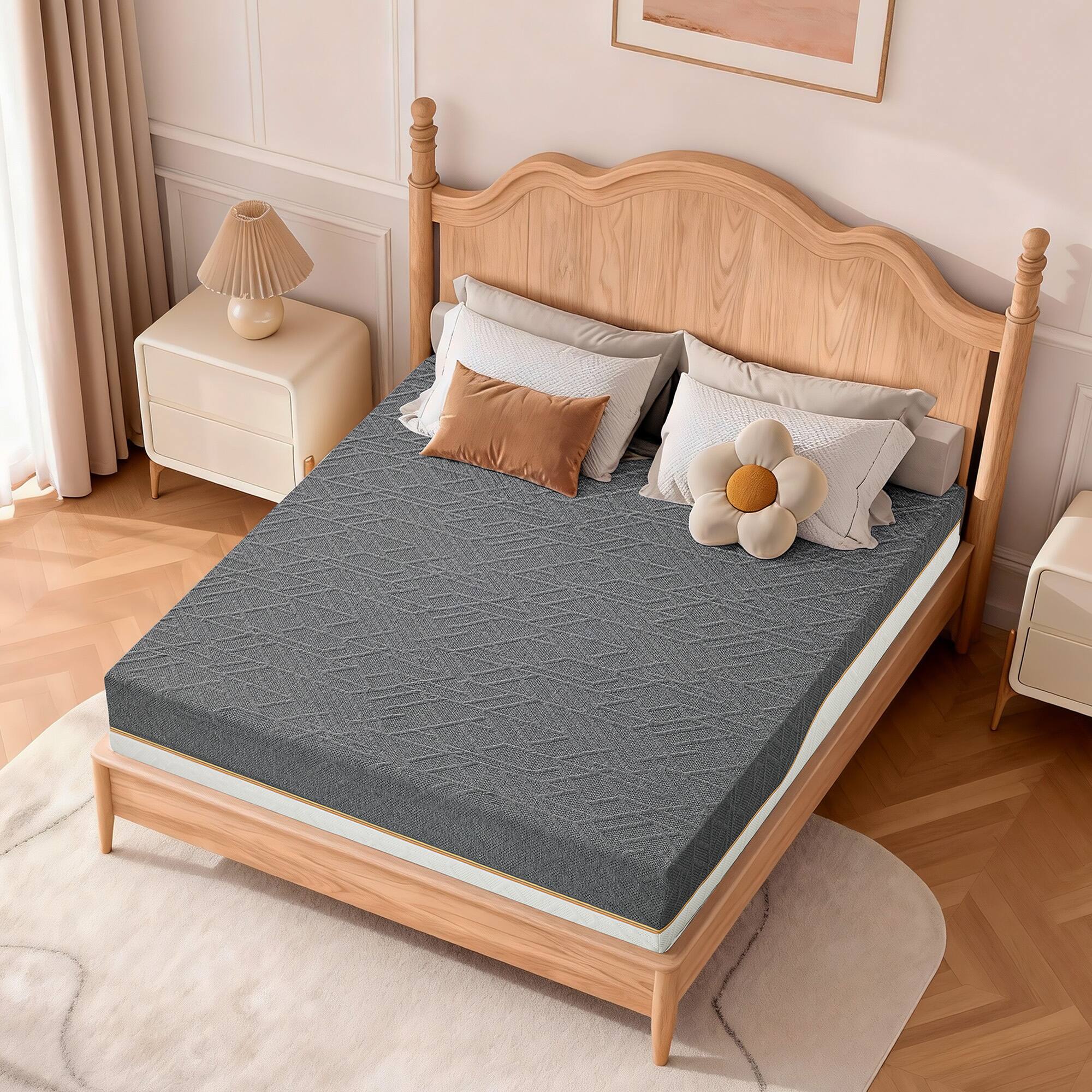 Back. Vipbear - 10" Medium Firm/Firm Reversible Mattress, Gel Green Tea Pressure‑Relief Bed Mattress, CertiPUR‑US Certified - Short queen.
