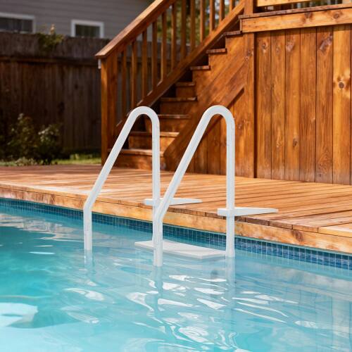 Alt View 5. Winado - 4Step Pool Ladder Heavy-Duty Safety Step for Above Ground Swimming Pool Stair Entry System with Handrails Outdoor Indoor - White.