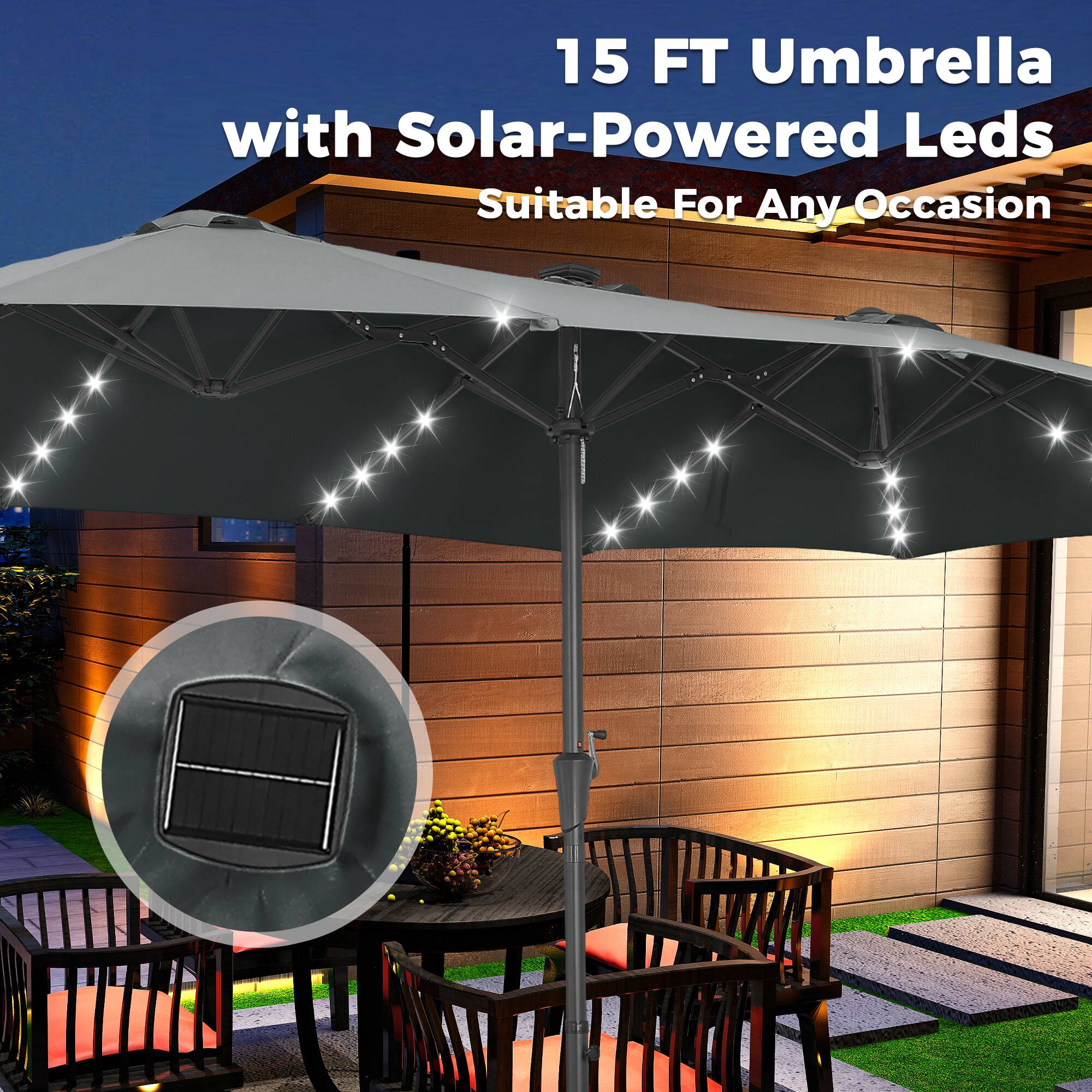 15 FT Umbrella with Solar-Powered Leds Suitable For Any Occasion