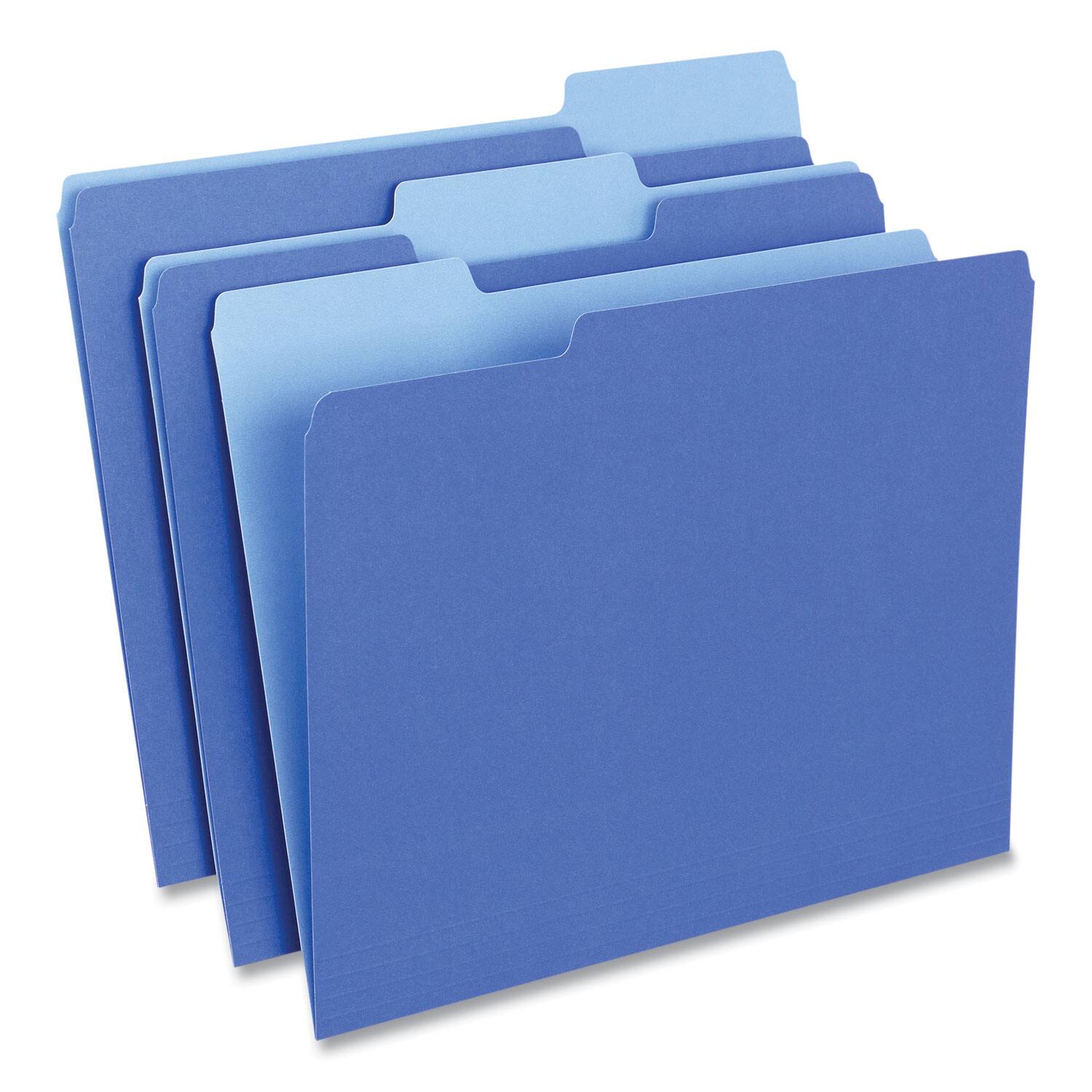 Angle. Universal - Interior File Folders, 1/3-Cut Tabs: Assorted, Letter Size, 11-pt Stock, Blue, 100/Box.