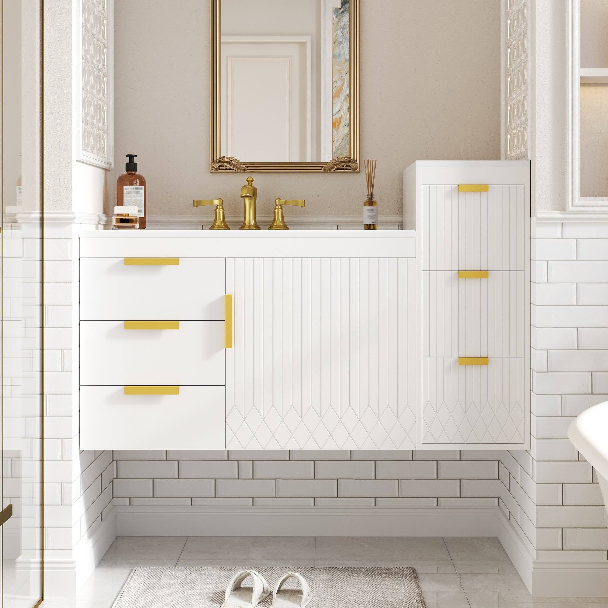 Alt View 1. Boyel Living - 30 Inch Wall Mounted Bathroom Vanity with Side Cabinet and Ceramic Sink White - White.