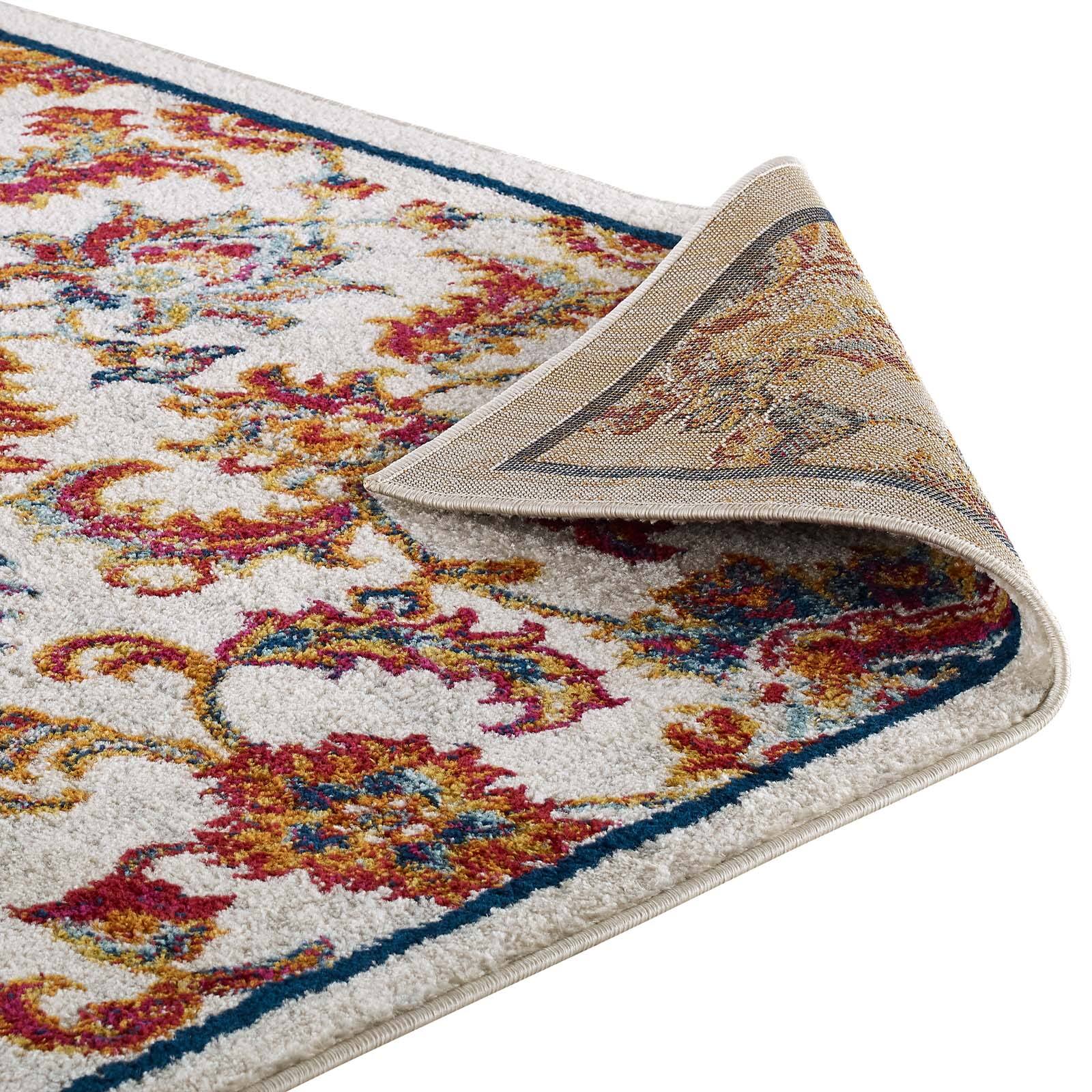Alt View 4. Modway - Entourage Azami Distressed Vintage Floral Lattice Area Rug - Ivory Blue Orange Yellow Red.
