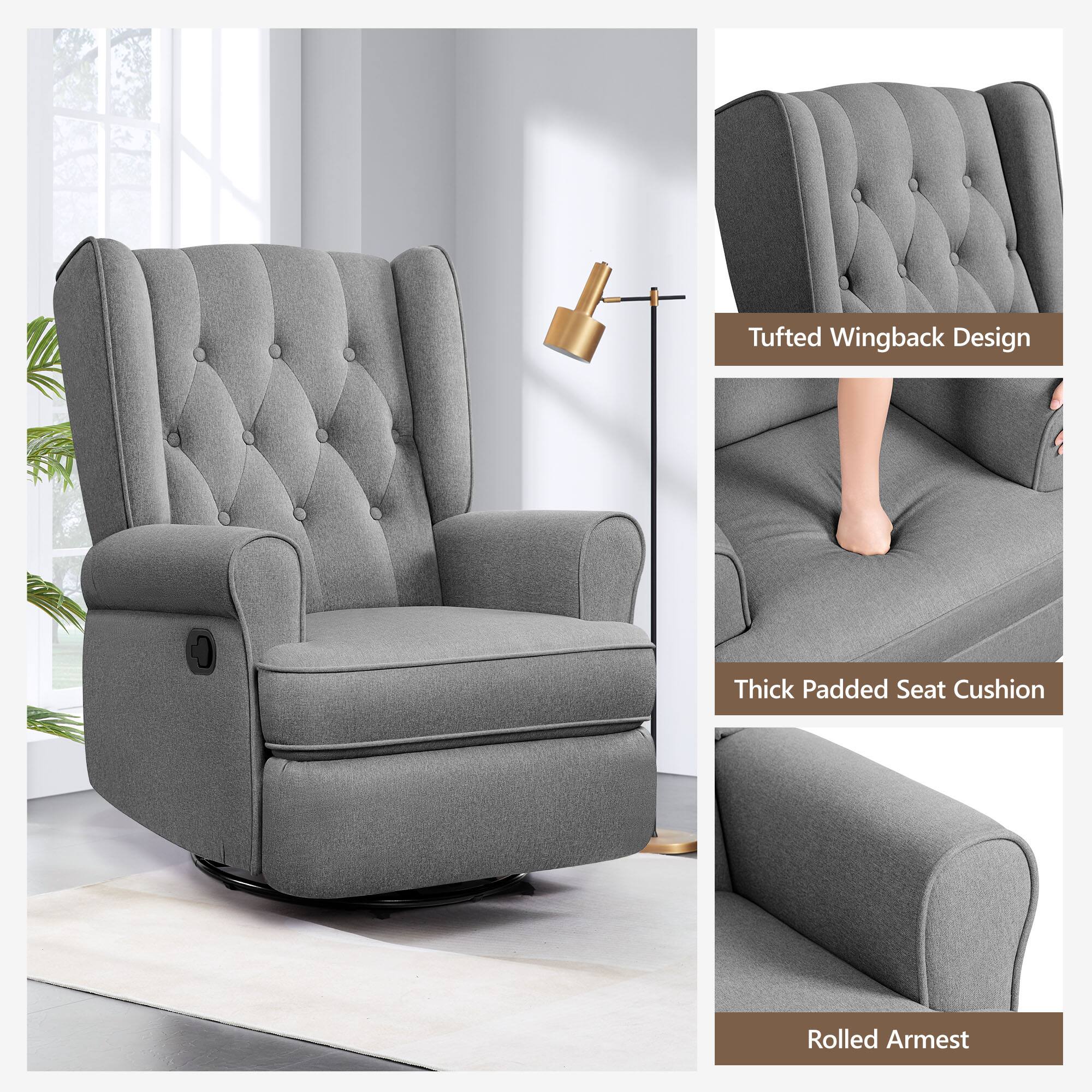 Tufted Wingback Design  
Thick Padded Seat Cushion  
Rolled Armrest