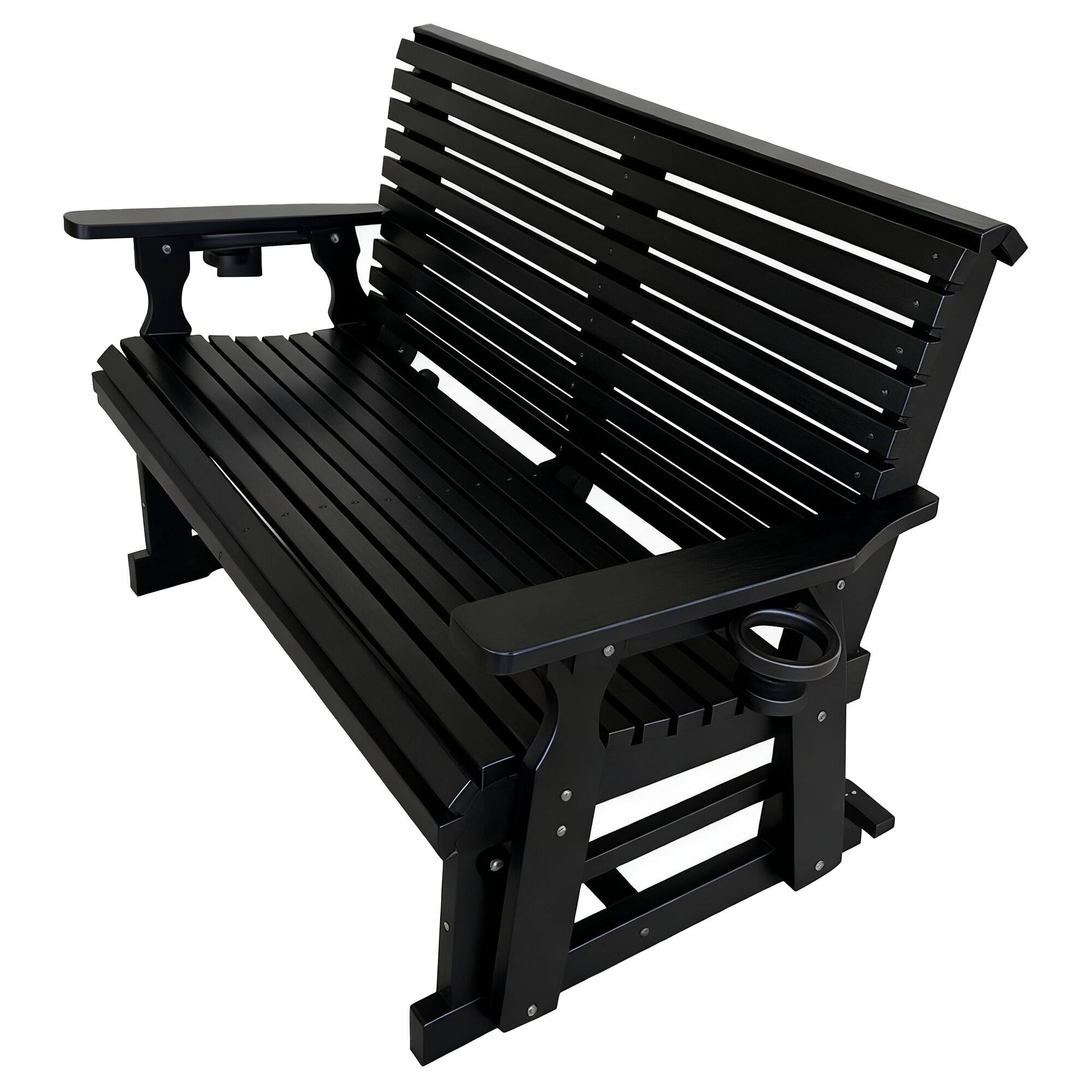 Alt View 4. Fortune Candy - HDPE Patio Glider w/Cupholders, Poly Lumber Weather-Resistant Outdoor Glider Bench, for Patio, Porch, Yard (2-Seater) - Black.