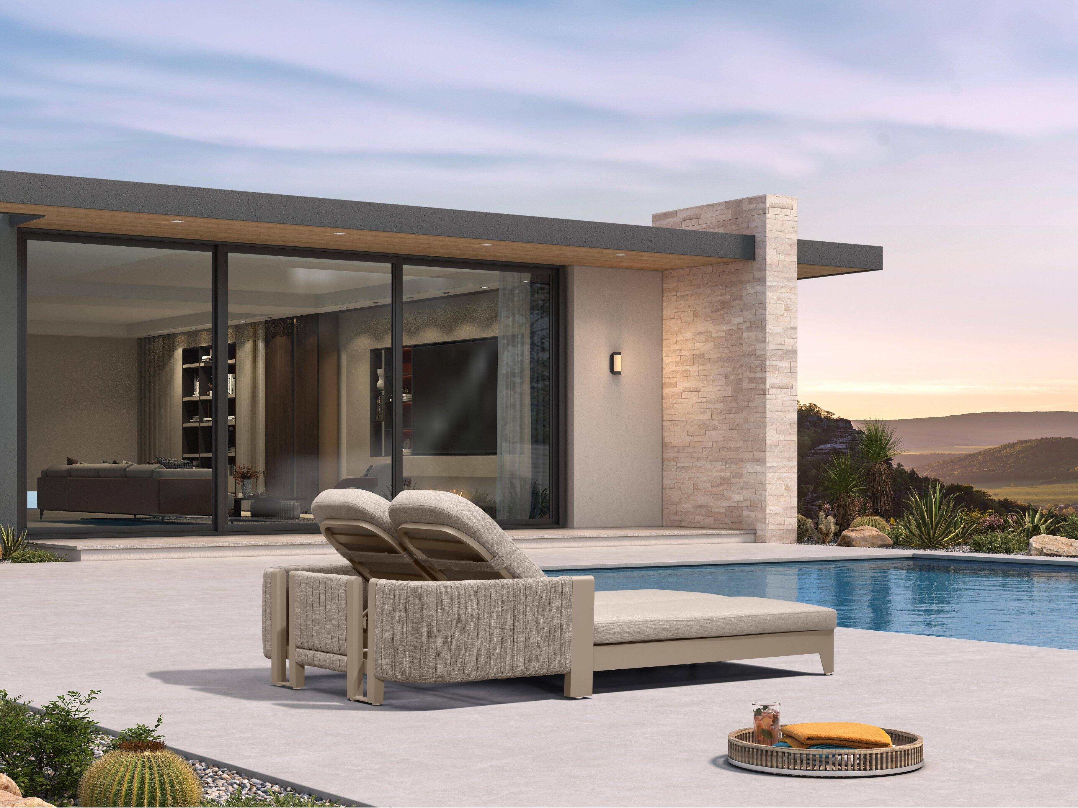 Alt View 2. PURPLE LEAF - Outdoor 2-Person Chaise Lounge with Cushions Patio Sun Chair Adjustable Backrest Reclining Chair for Poolside - Beight & Couple Chaise-Olefin.