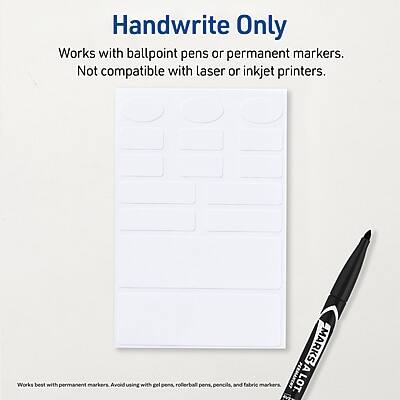 Handwrite Only

Works with ballpoint pens or permanent markers. Not compatible with laser or inkjet printers.

MARKS A

Works best with permanent markers. Avoid using with gel pens, rollerball pens, pencils, and fabric markers.