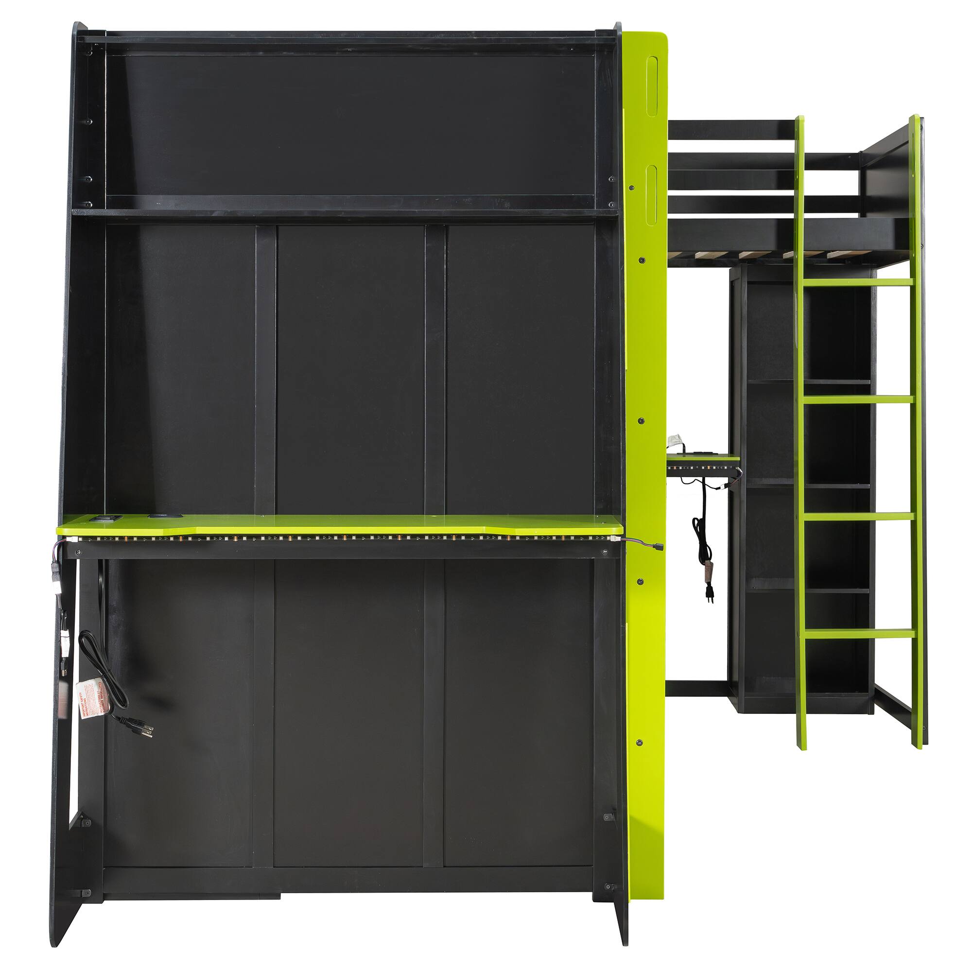 Alt View 4. Anysun - L-Shaped Twin Gaming Bed Frame - RGB LED Lights, USB Ports, TV Stand & Storage Shelves, Reversible Space-Saving Design - Green.