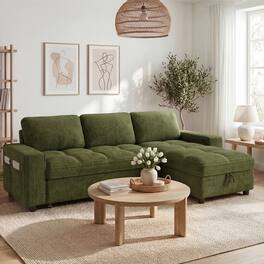 Dyonery - 81" Sleeper Sofa, Convertible Sofa Bed with Storage, Sectional Couch L Shaped 3 Seat Sectional Sleeper Sofa - Green