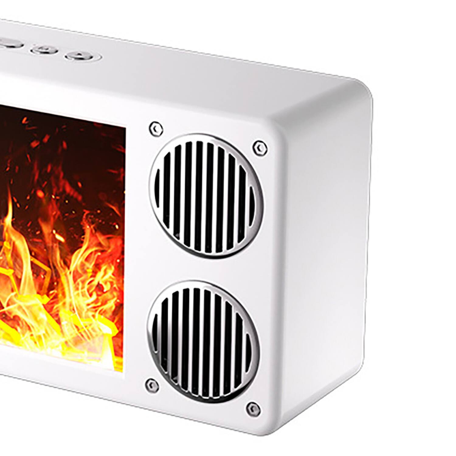 Angle. Priority Products - Portable Bluetooth Speaker with FM Radio, Fireplace Lighting Effects, L-45 - White.
