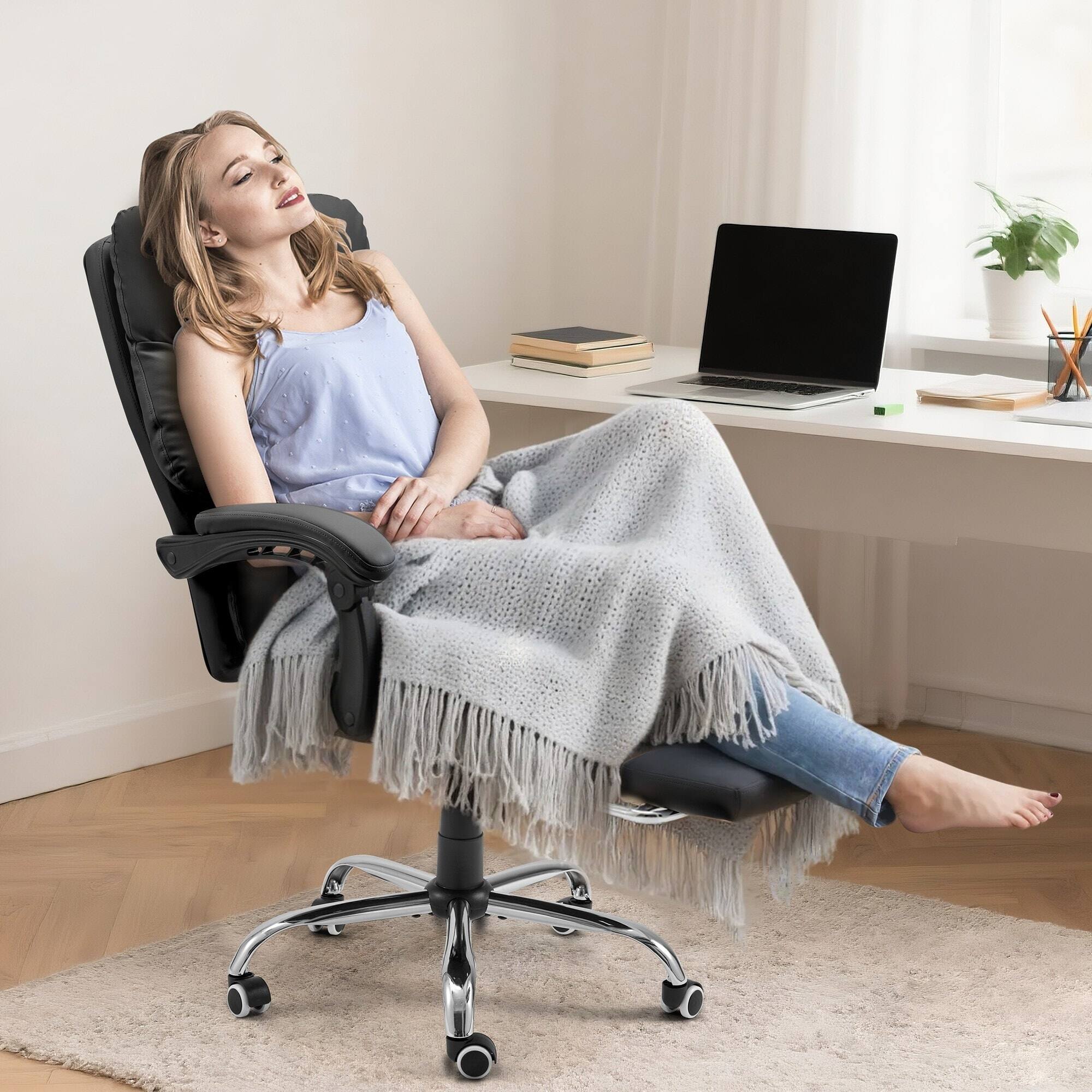 Angle. U-HOMY - 6 Vibration Point Ergonomic Office Chair – Adjustable Height and Angle, 360° Swivel with Rolling Wheels - Black.