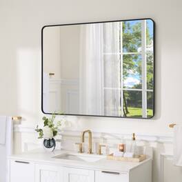 WELLFOR - 48 in. W x 36 in. H Rectangular Aluminum Framed Wall-Mounted Bathroom Vanity Mirror - Matte Black