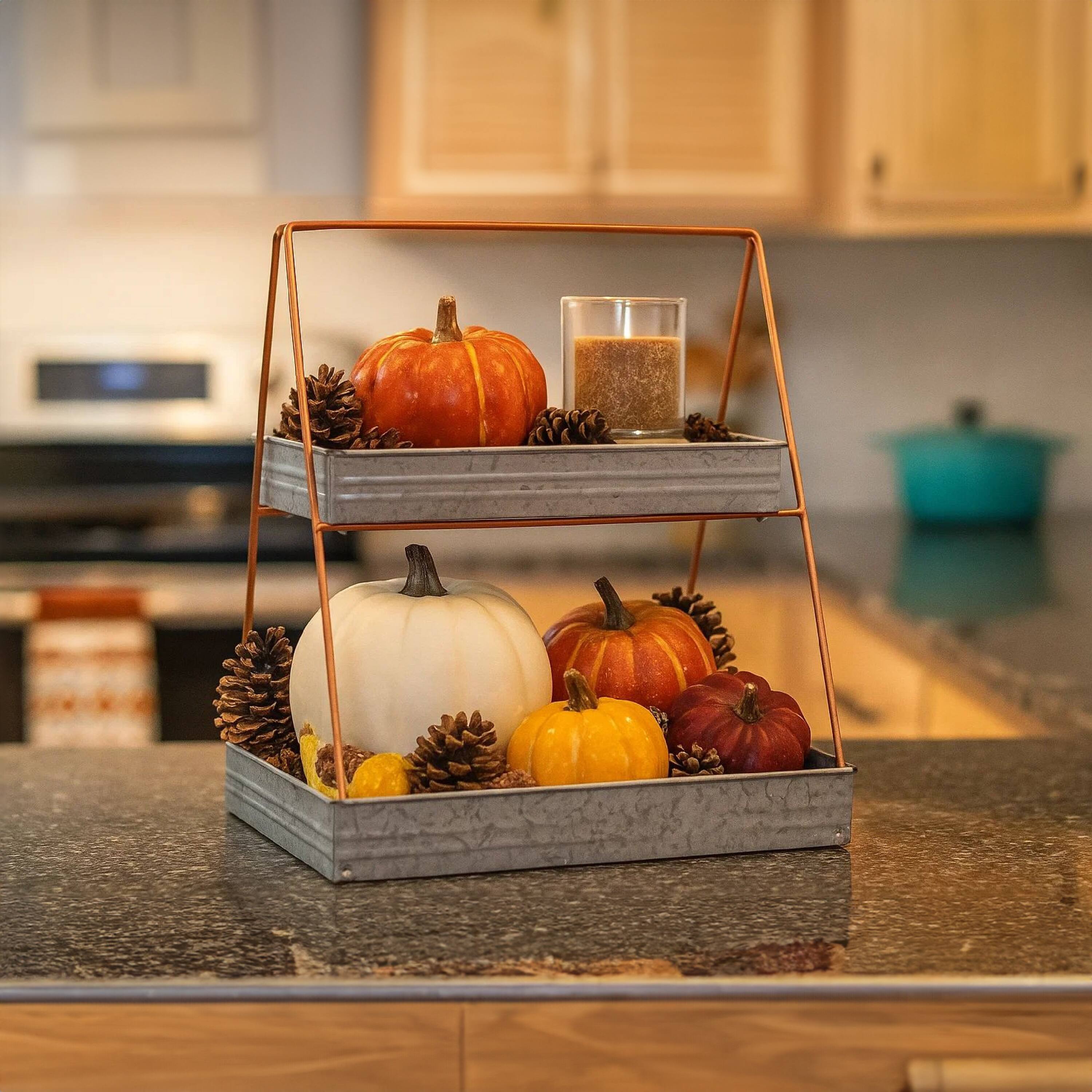 Alt View 9. Manhattan Lane - Galvanized Metal 2 Tiered Rectangular Serving Tray - Gray.