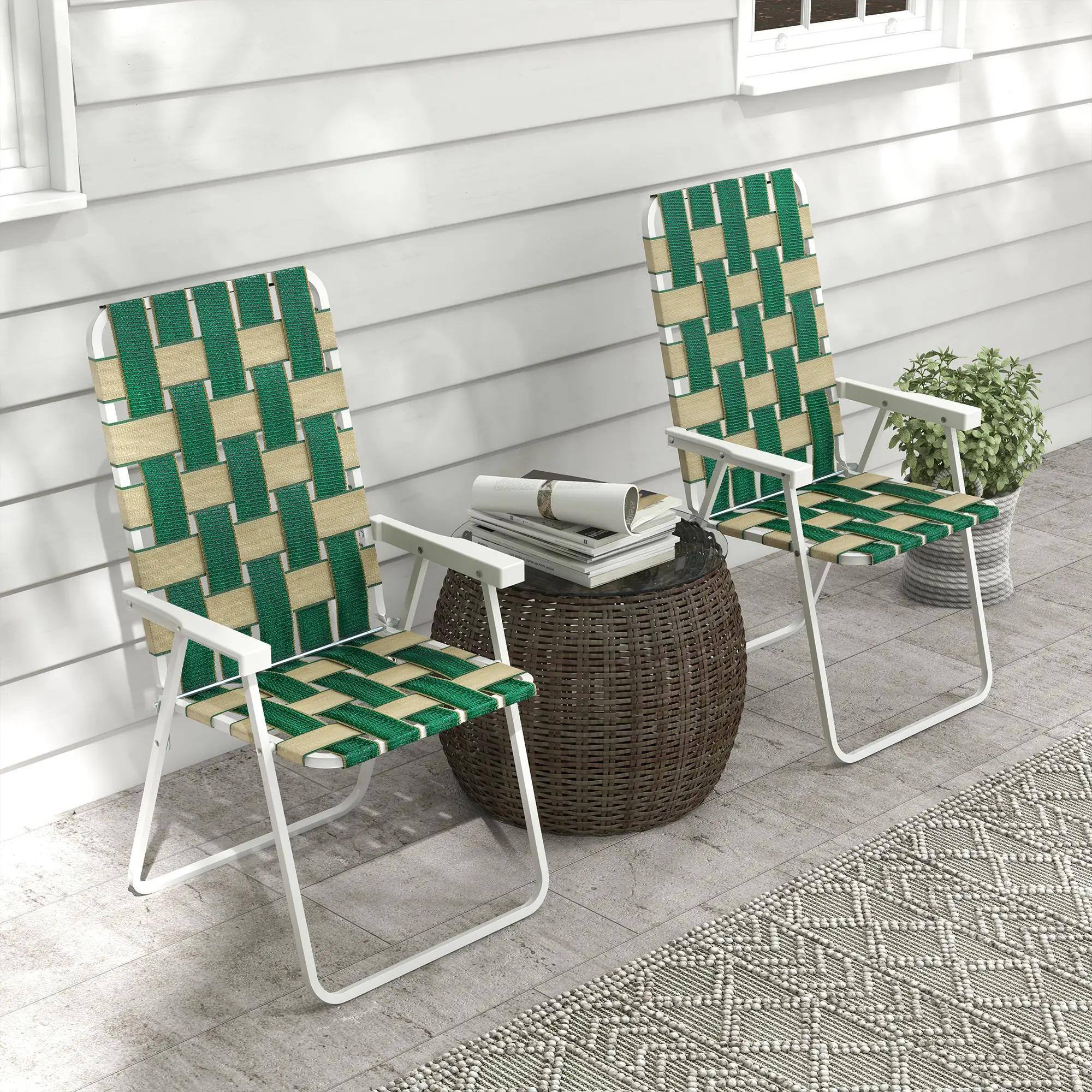 Left. Resenkos - Resenkos 2-Piece Folding Chairs, Durable Outdoor Camping Seats, Compact Lawn Chairs with Armrests, Green - Green.