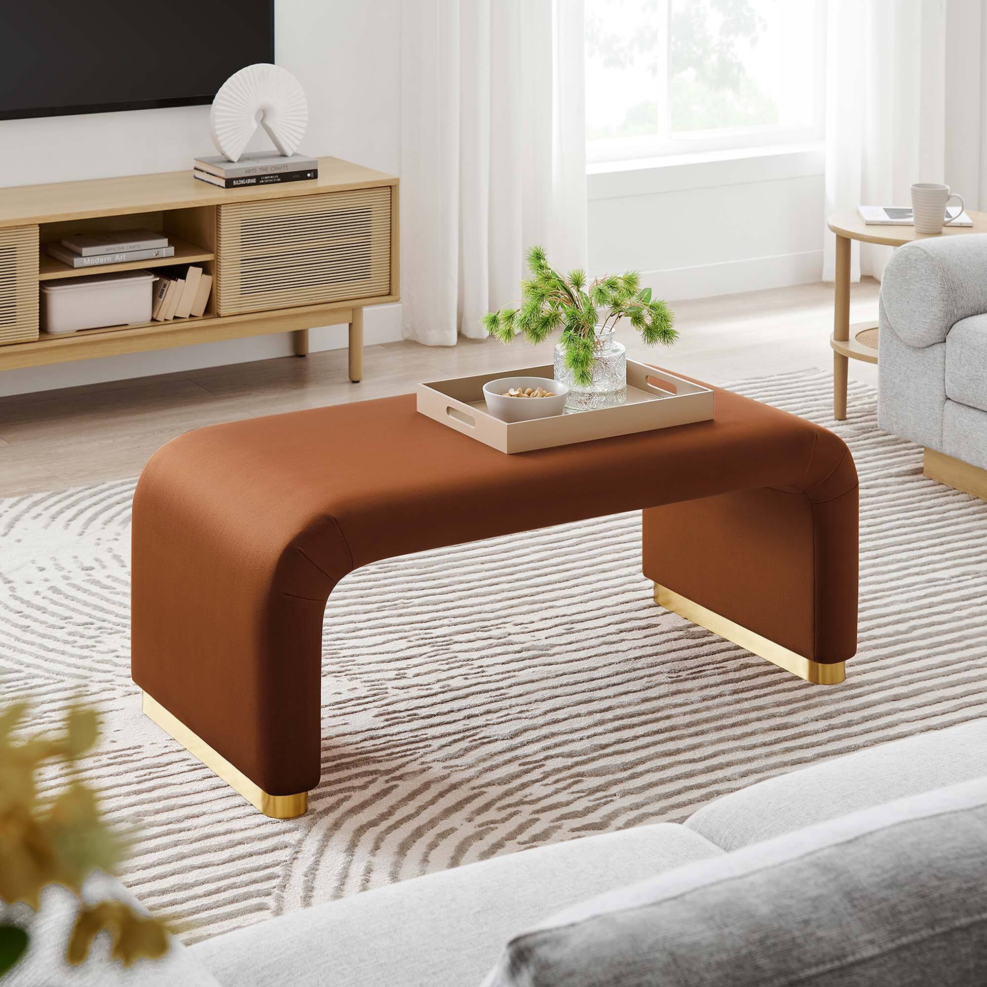 Alt View 2. Modway - Koda Performance Velvet Waterfall Ottoman by Modway - Brass Rust.