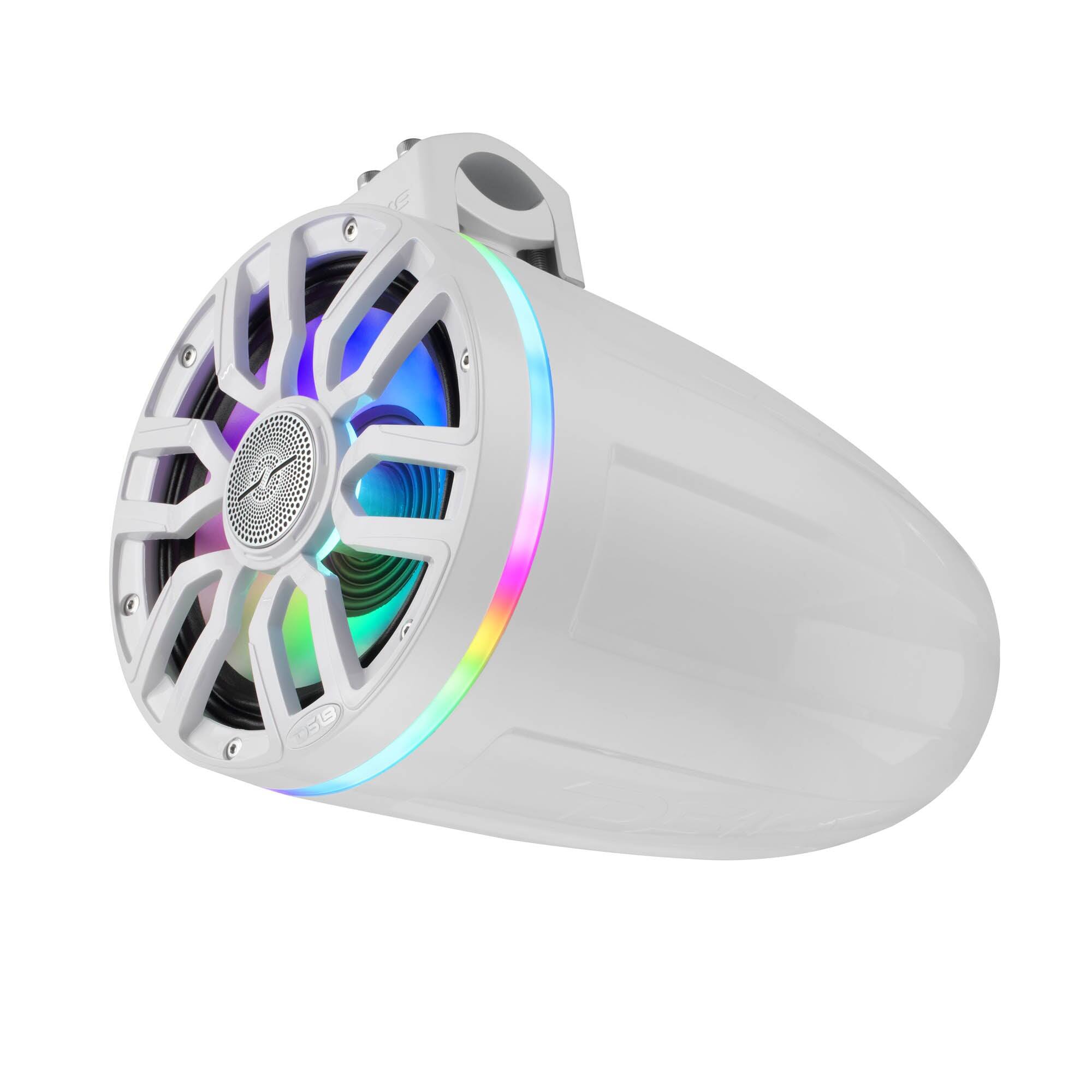 Left. DS18 Audio - NXL-IQ 8" 2-way Coaxial Neodymium Speaker with Built-in Driver and Grille (Pair), 350W RMS 4-Ohm - White.