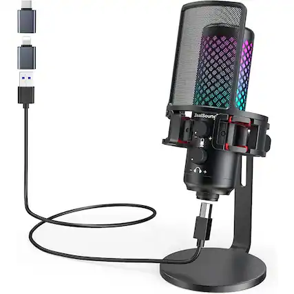 Front. MOSZAR LLC - USB Gaming Microphone – Full Metal Mic with Mute & Pop Filter for PC/iPhone.