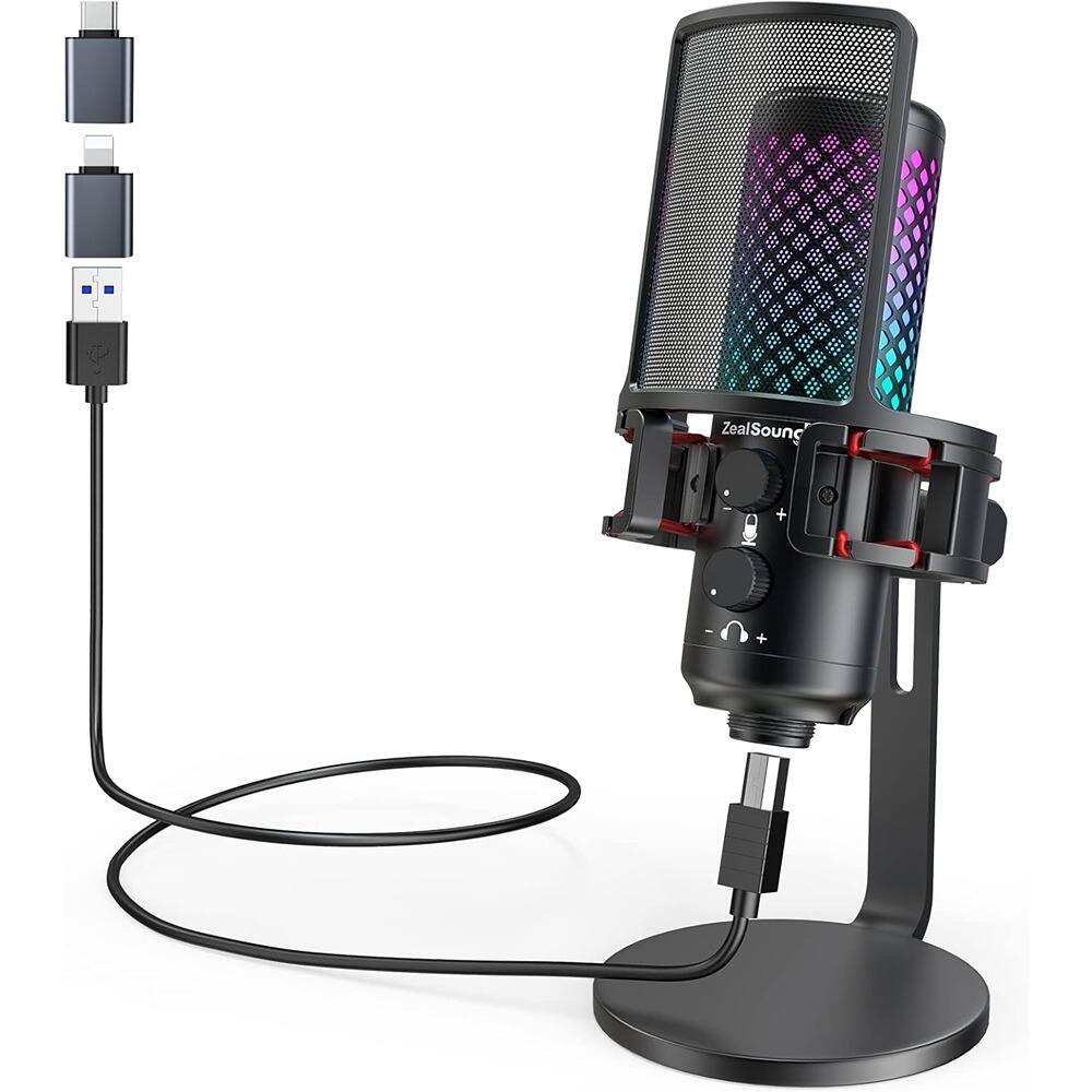 Front. MOSZAR LLC - USB Gaming Microphone – Full Metal Mic with Mute & Pop Filter for PC/iPhone.