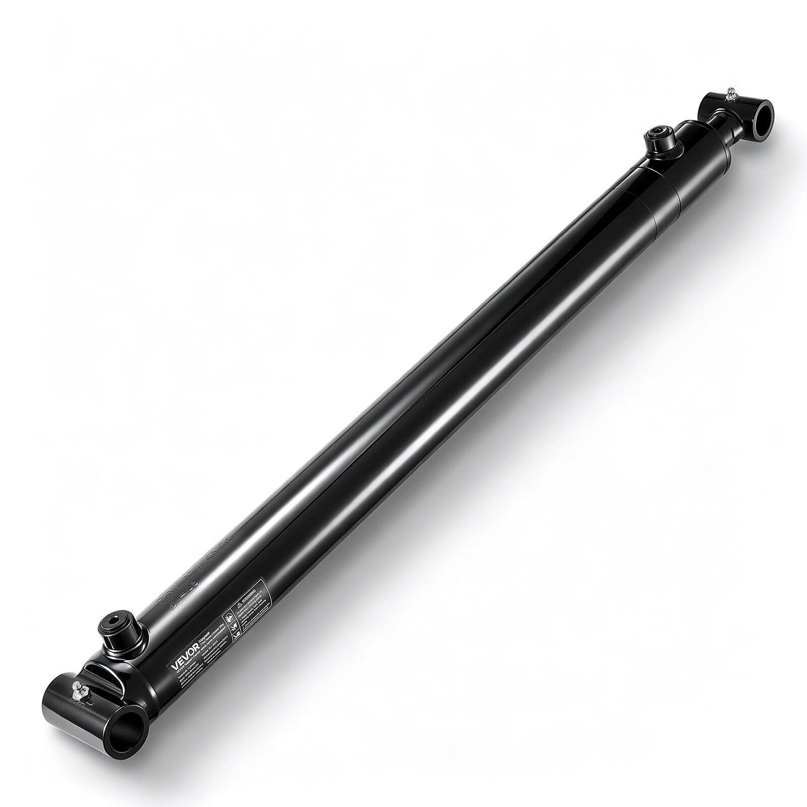 Front. VEVOR - Double Acting Hydraulic Cylinder, 2" Bore x 24" Stroke, Max 3500PSI Hydraulic Cylinder, Heavy-Duty Welded Cross Tube - Black.