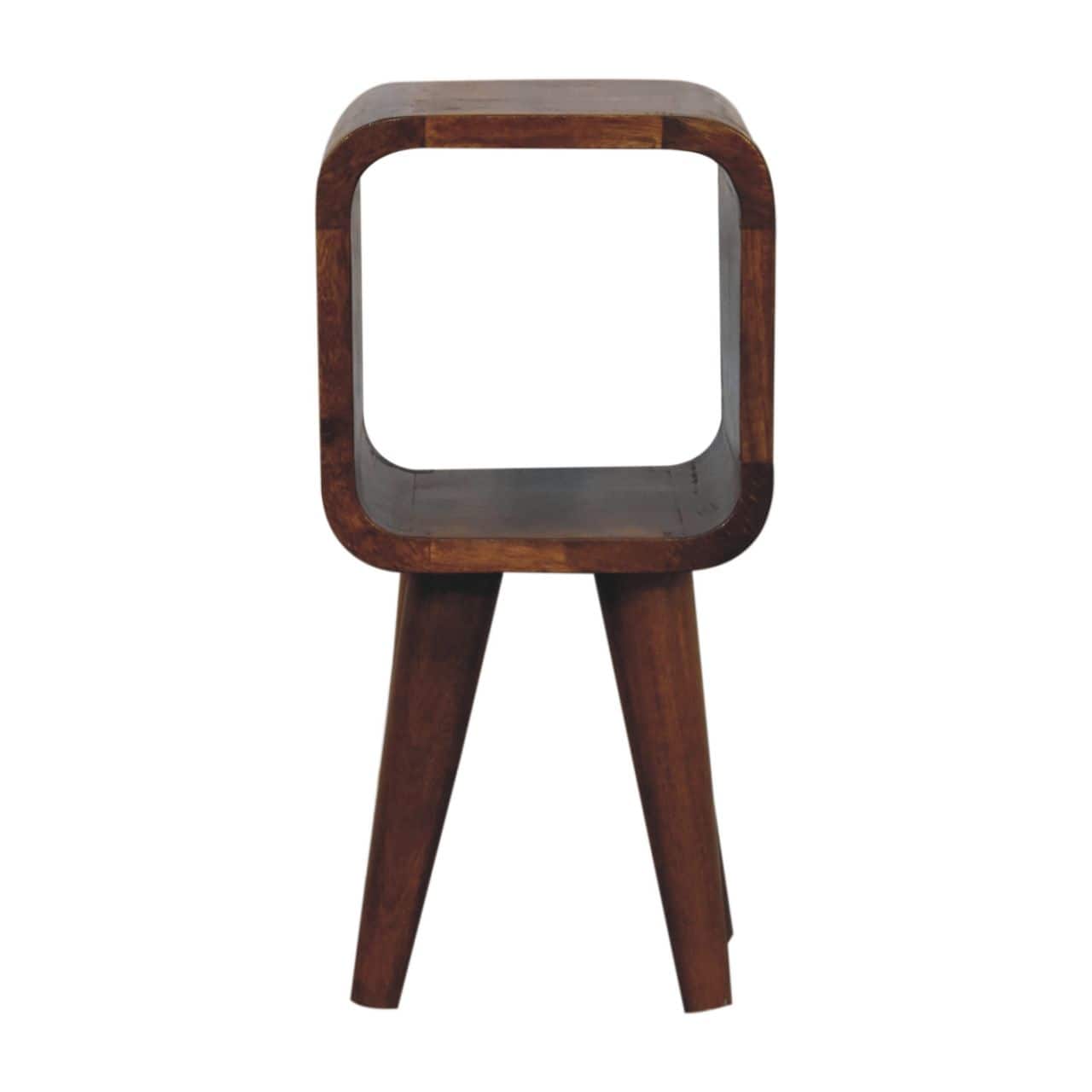 Artisan Furniture - Solid Wood, Extra Mini Minimalist Curved Bedside, OpenSlot, Nordic Legs, Dark Brown - Chestnut