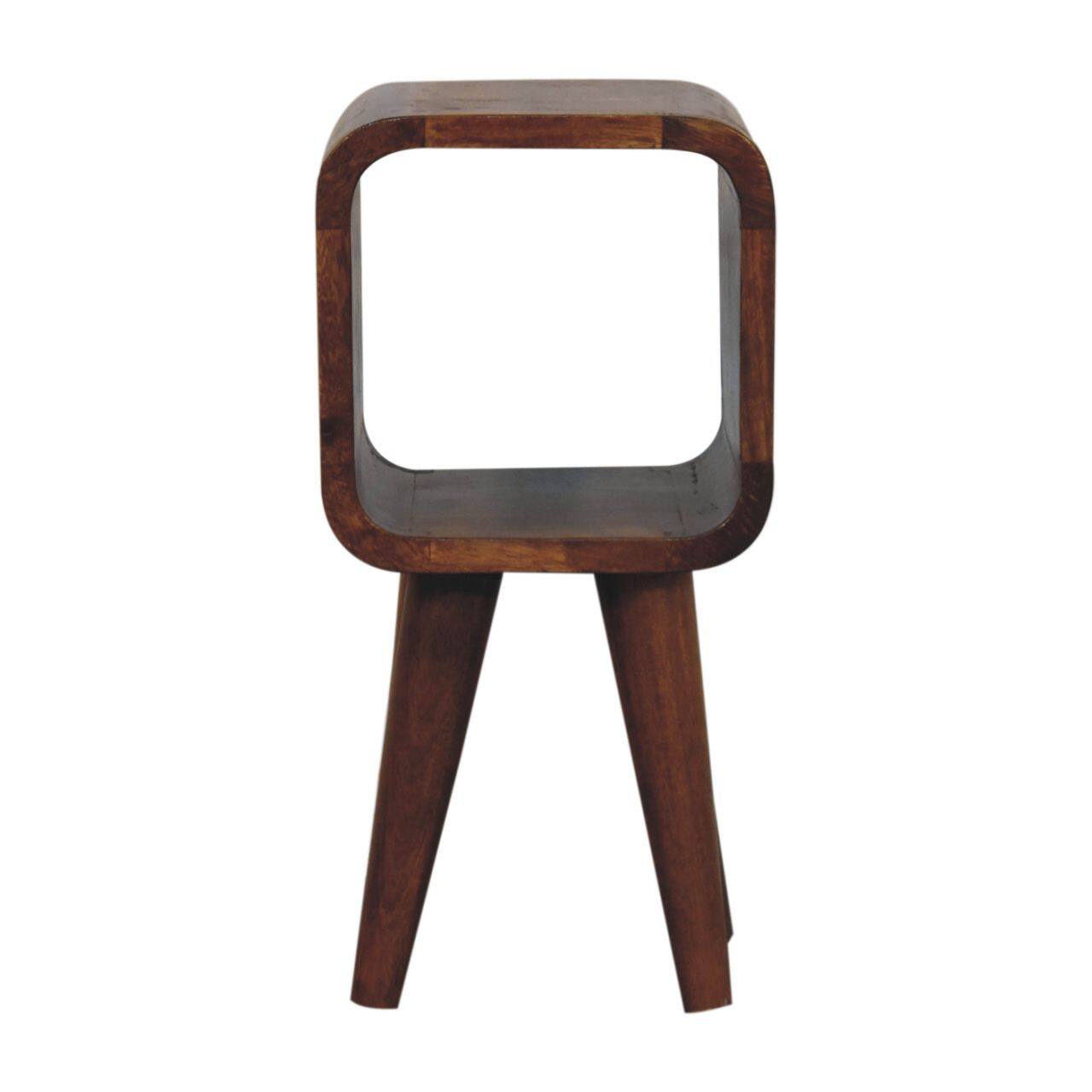 Front. Artisan Furniture - Artisan Furniture Solid Wood, Extra Mini Minimalist Curved Chestnut Bedside, OpenSlot, Nordic Legs, Dark Brown - Chestnut.