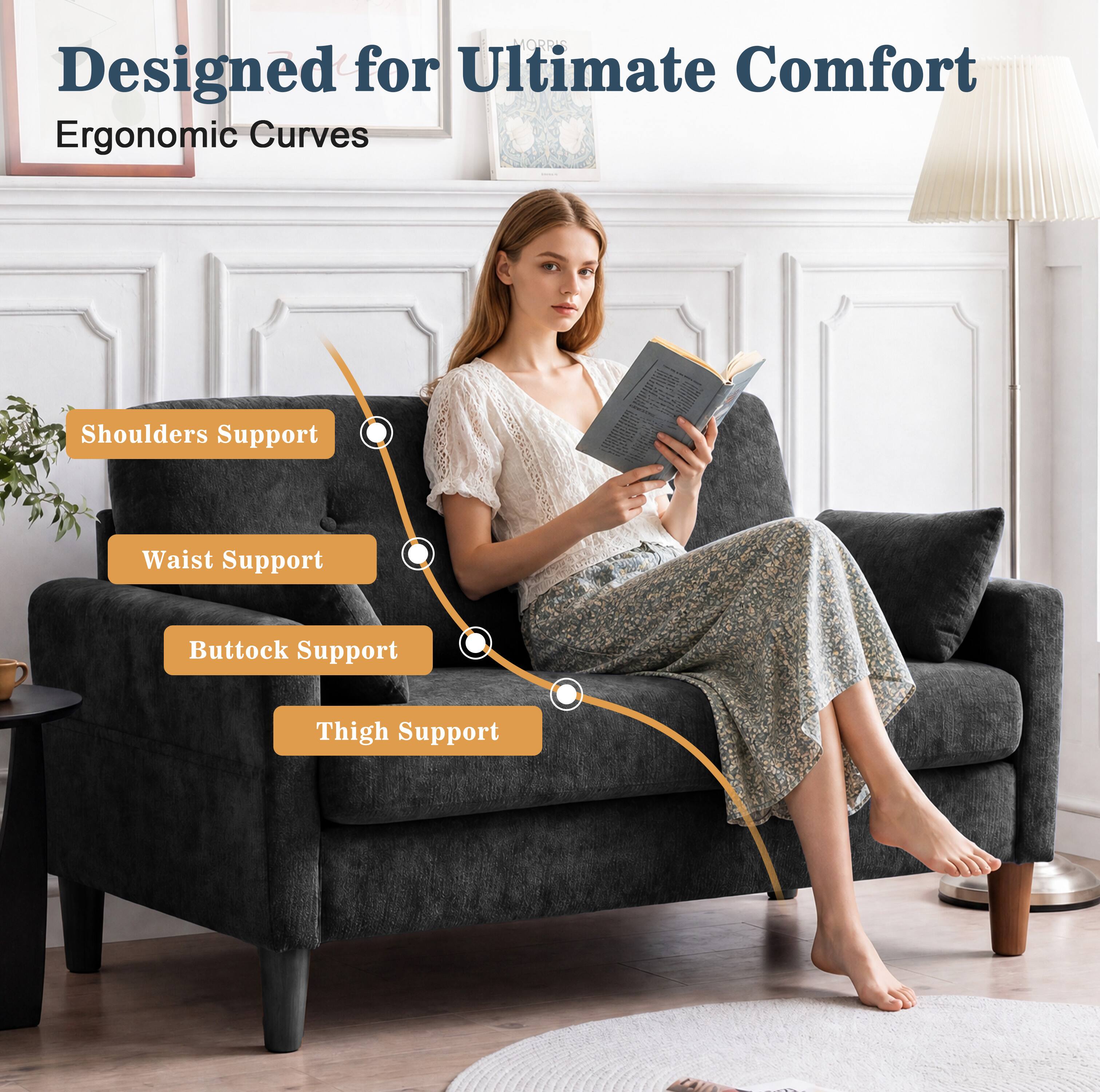 Designed for Ultimate Comfort  
Ergonomic Curves  
Shoulders Support  
Waist Support  
Buttock Support  
Thigh Support