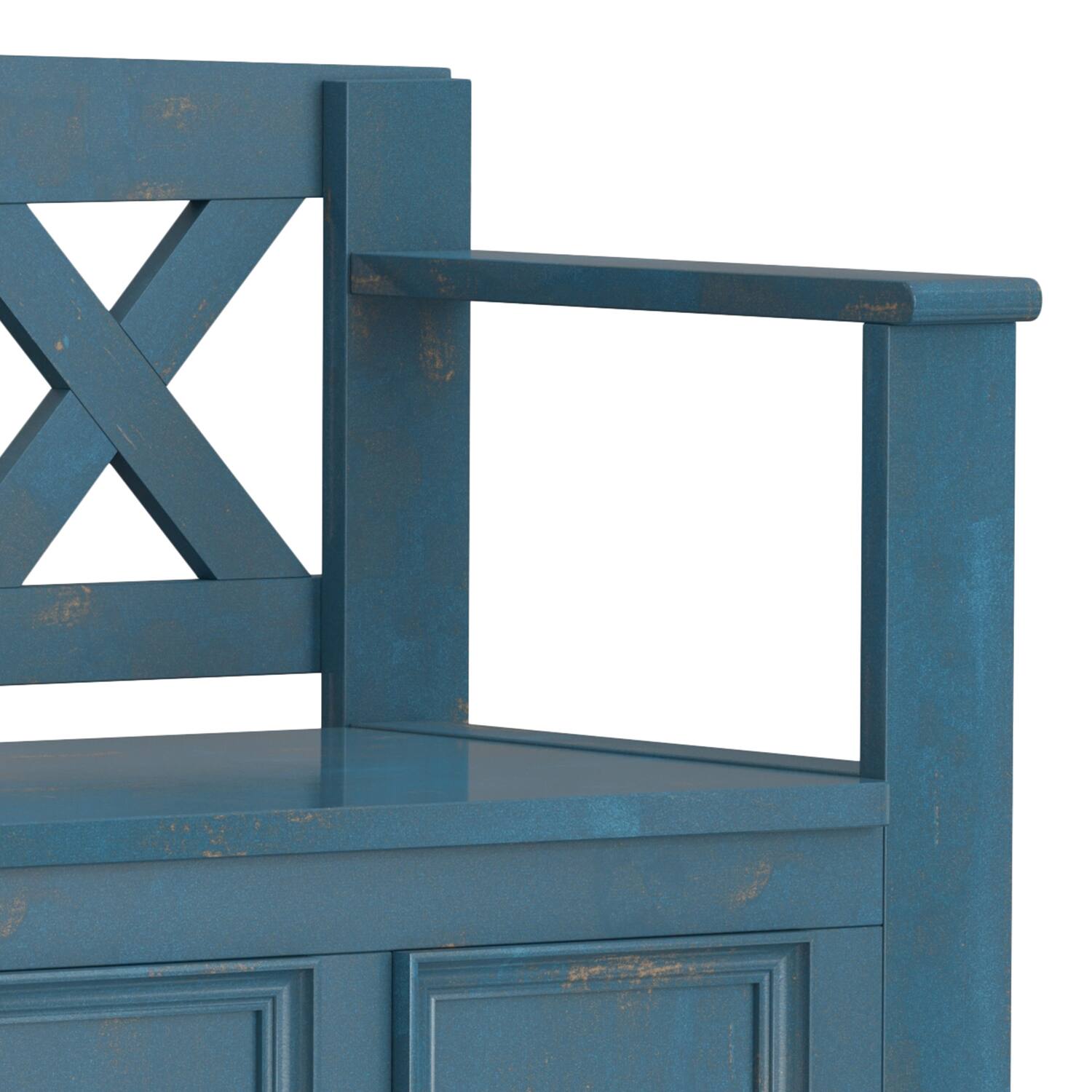 Alt View 7. Simpli Home - Amherst 48 inch Wide Solid Wood Transitional Entryway Bench in Distressed Coastal Blue - Distressed Coastal Blue.