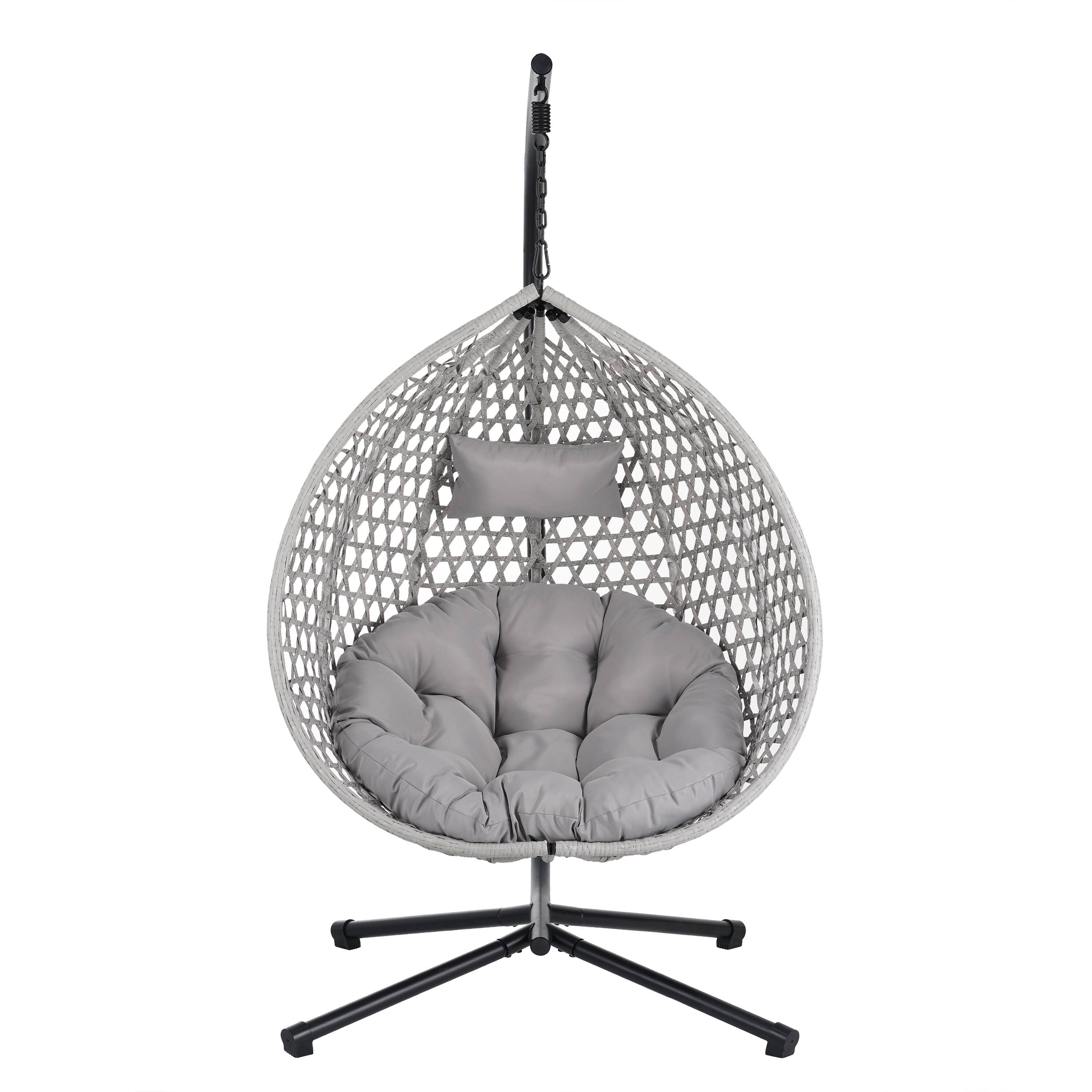 Alt View 4. Mondawe - Outdoor Swing chairs with Soft Removable Cushion and Rattan Weaving - Gray.