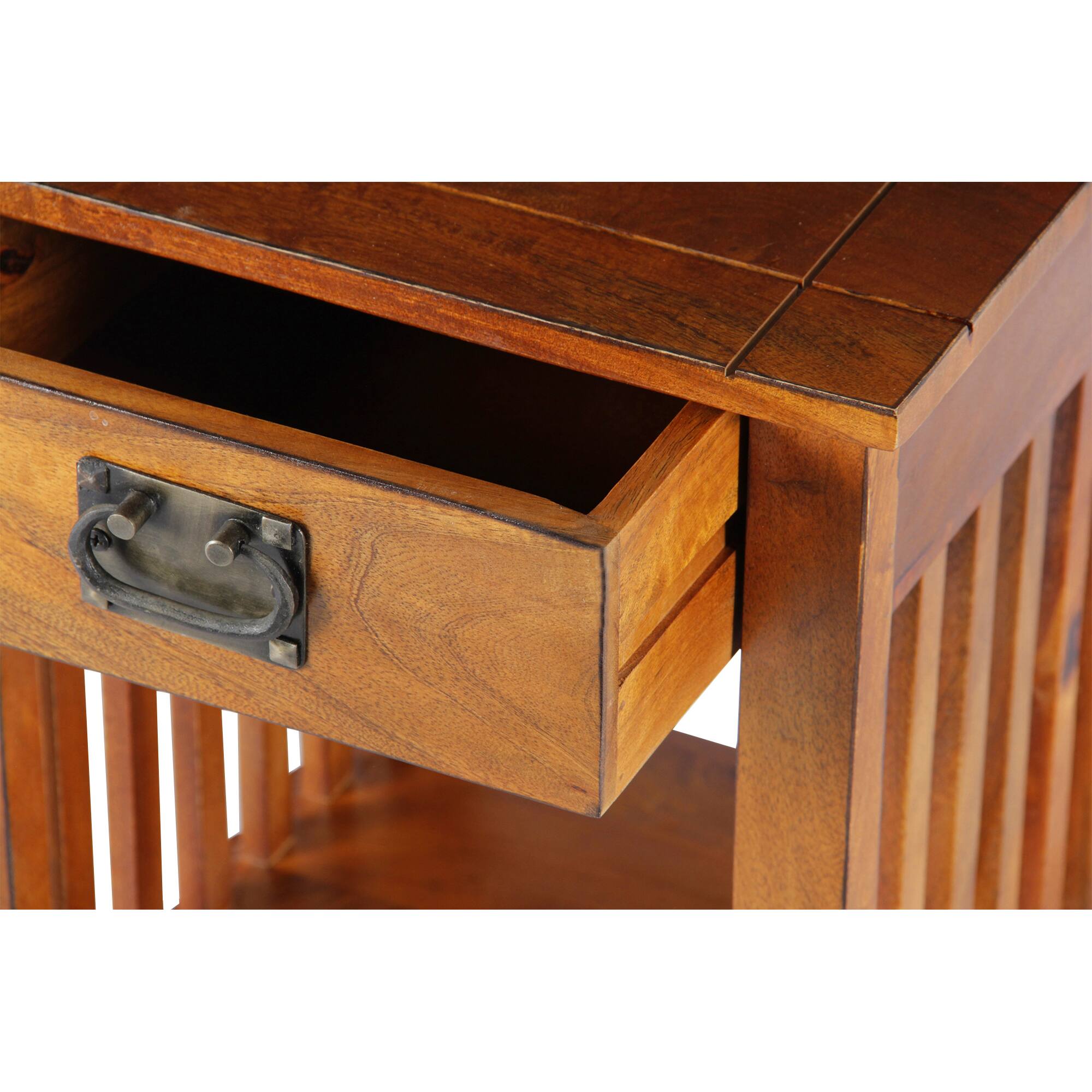 Alt View 2. Manhattan Lane - Spacious Mango Wood Telephone Stand with Slatted Side Panels - Brown.