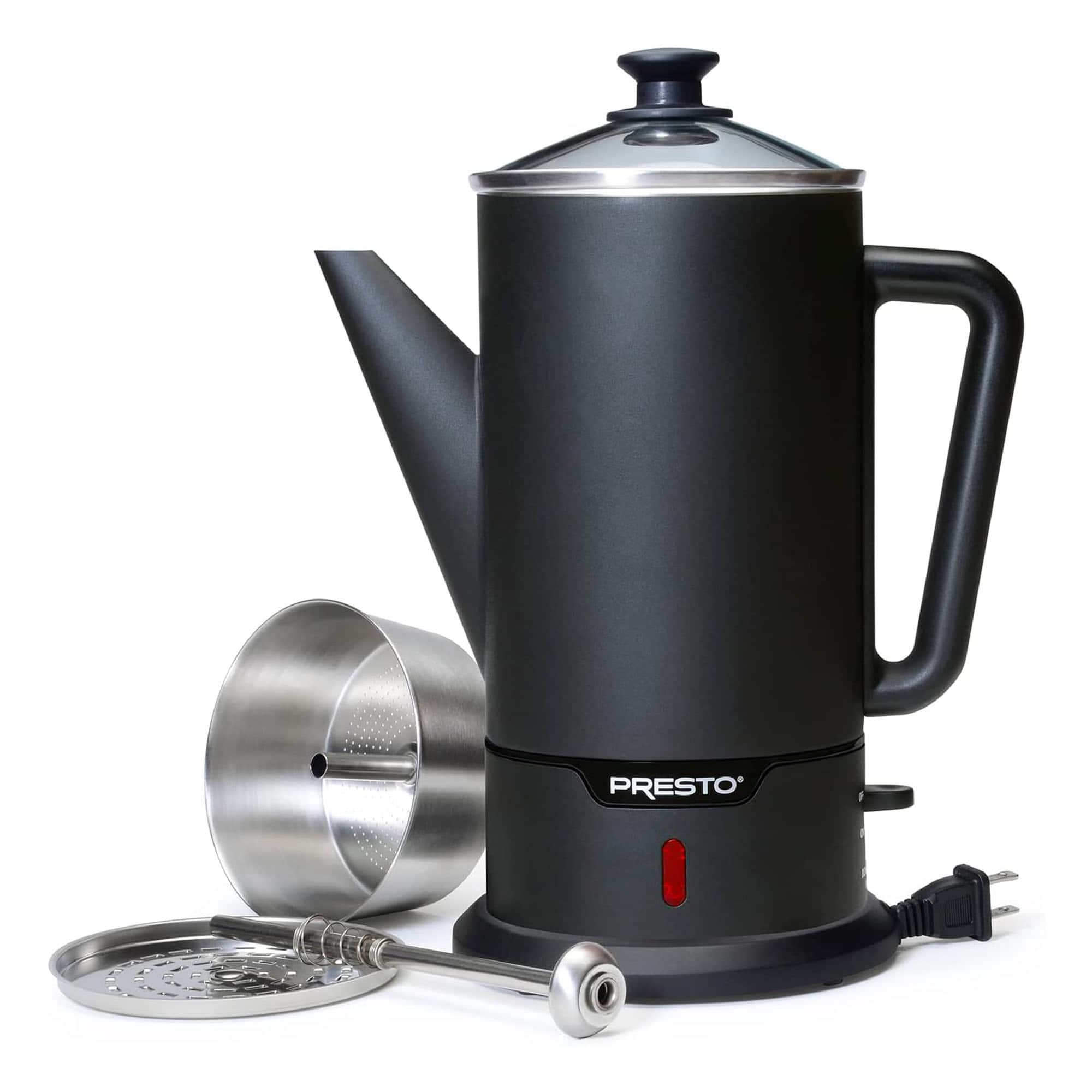 Presto - 02815 Cordless Coffee Maker Stainless Steel Percolator, Easy Pour - Black