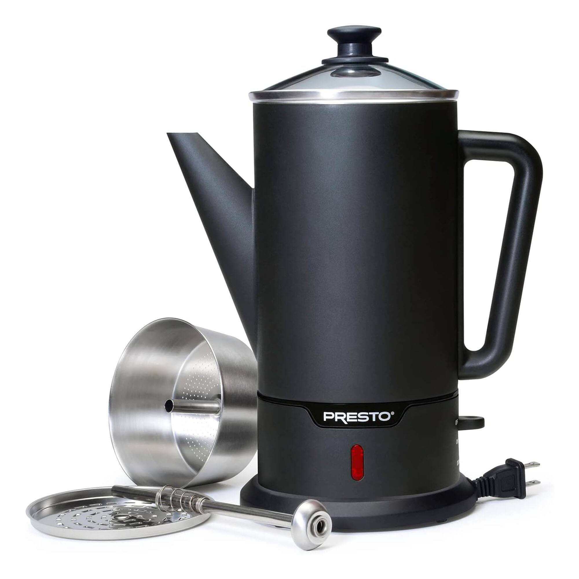 Presto - 02815 Cordless Coffee Maker Stainless Steel Percolator, Easy Pour - Black