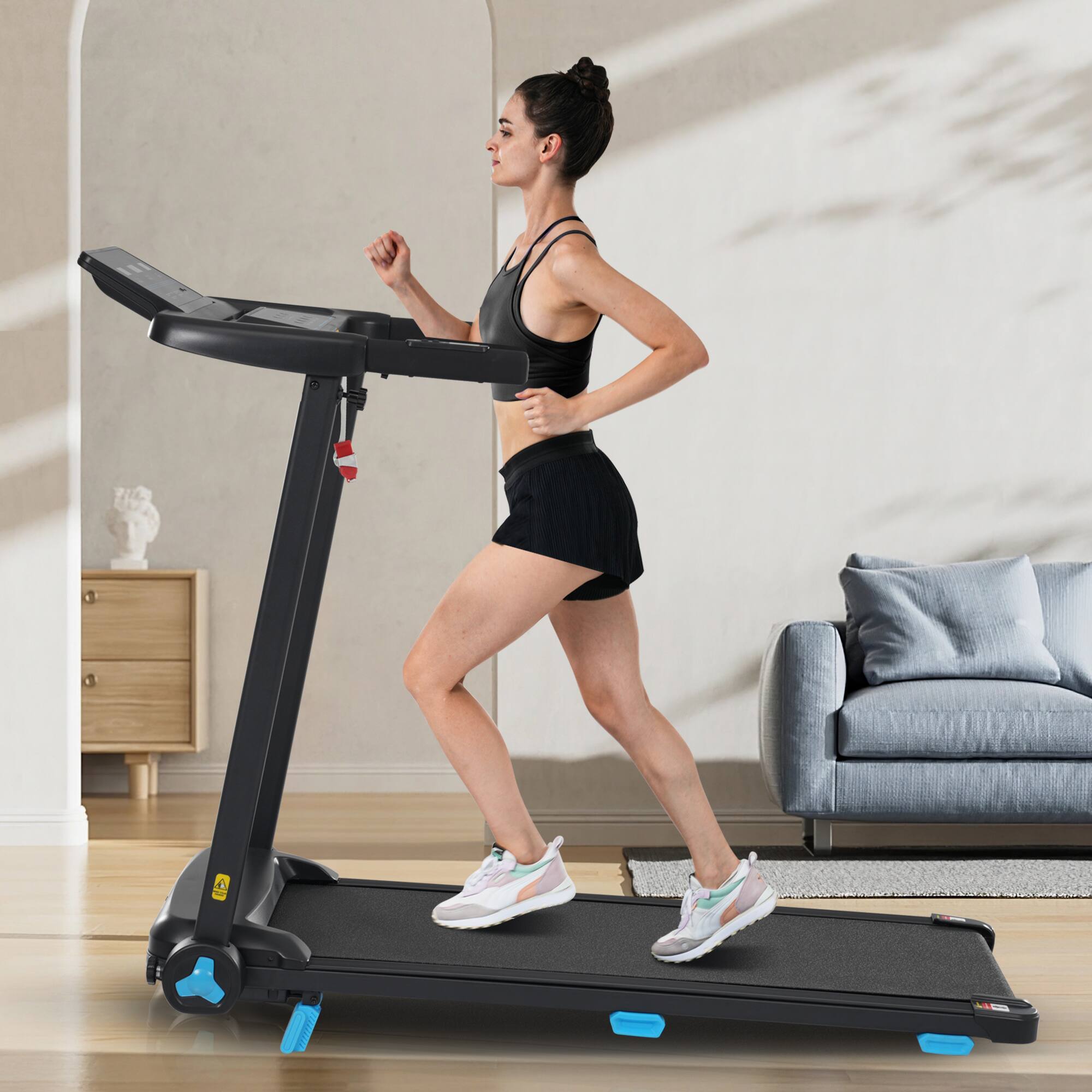 Left. Chery Life - 3.0 HP 300 LBS Weight Capacity Quiet Foldable Treadmills with Heart Rate Sensors - Black.