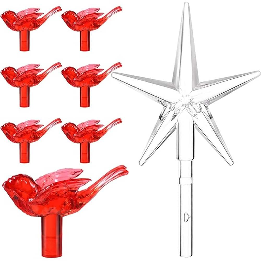 Schertz - 100 Ceramic Christmas Tree Bird Bulbs + 5 Star Replacement Plastic Bulbs for Ceramic Tree Decorations - Red