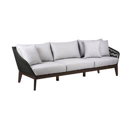 Armen Living - Athos Indoor Outdoor 3 Seater Sofa in Dark Eucalyptus Wood with Charcoal Rope and Cushions - Gray