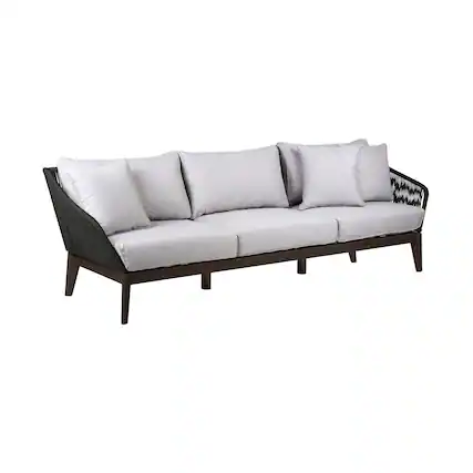 Front. Armen Living - Athos Indoor Outdoor 3 Seater Sofa in Dark Eucalyptus Wood with Charcoal Rope and Gray Cushions - Gray.