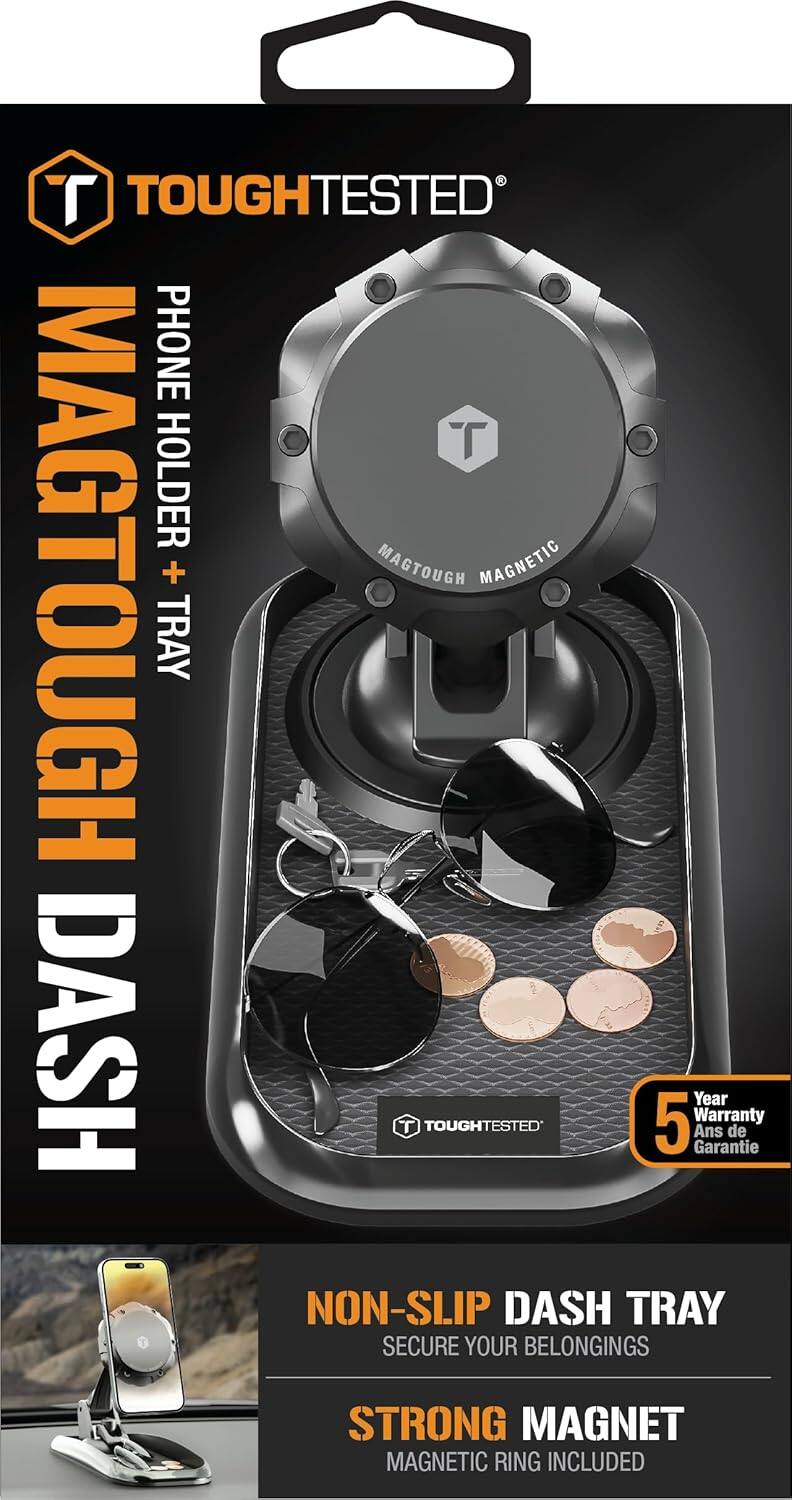 **ToughTested**

**MAGTOUGH DASH**

**Phone Holder + Tray**

**MAGTOUGH MAGNETIC**

**5 Year Warranty / 5 Ans de Garantie**

**Non-Slip Dash Tray**

**Secure Your Belongings**

**Strong Magnet**

**Magnetic Ring Included**