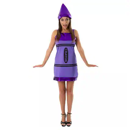 Front. Busy Bee - Women's Purple Crayon Costume Dress - Small - Purple.